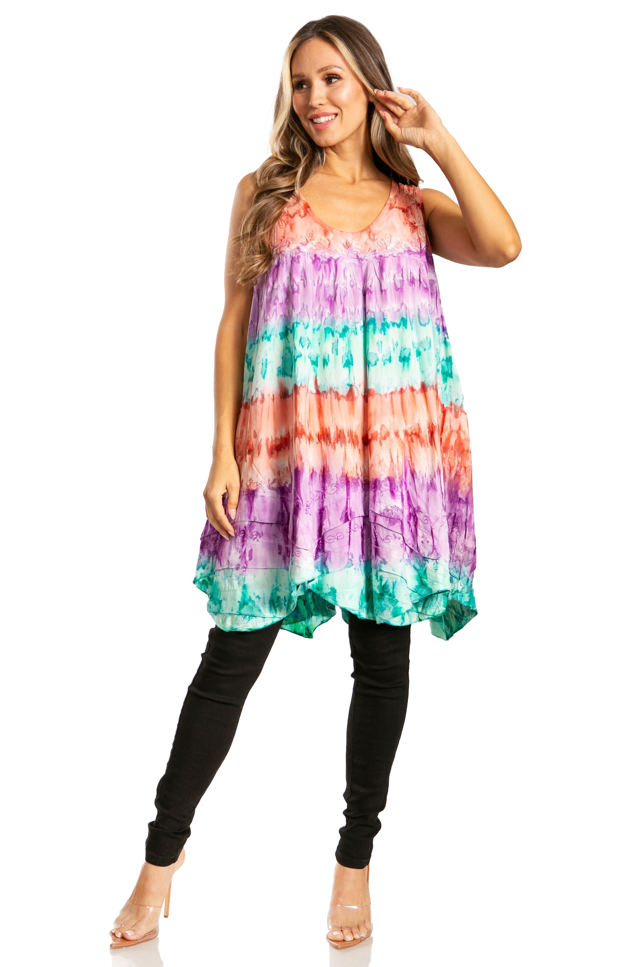 Sakkas - Artemi Short Tie-dye Sleeveless Loose Tank Dress