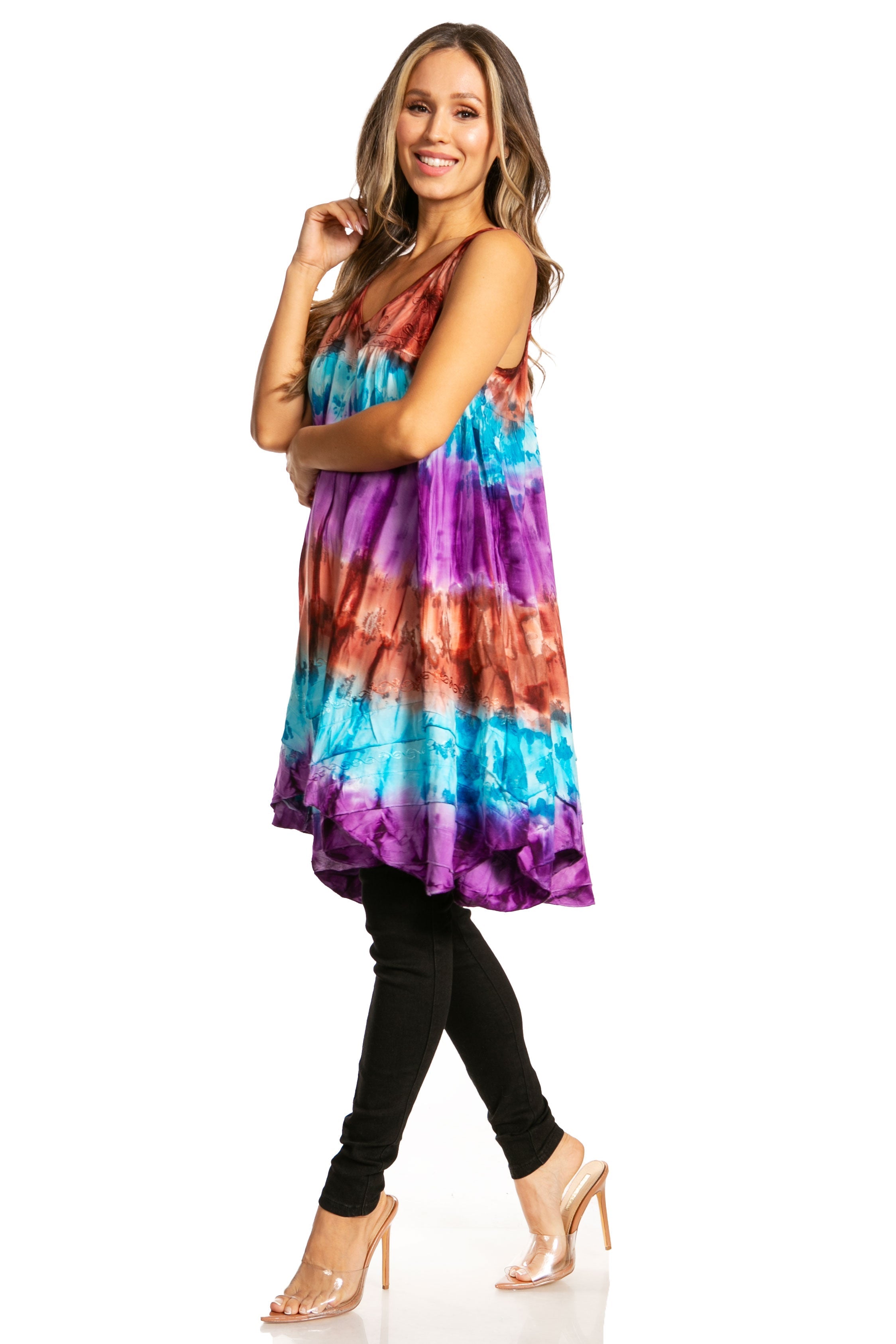 Sakkas - Artemi Short Tie-dye Sleeveless Loose Tank Dress