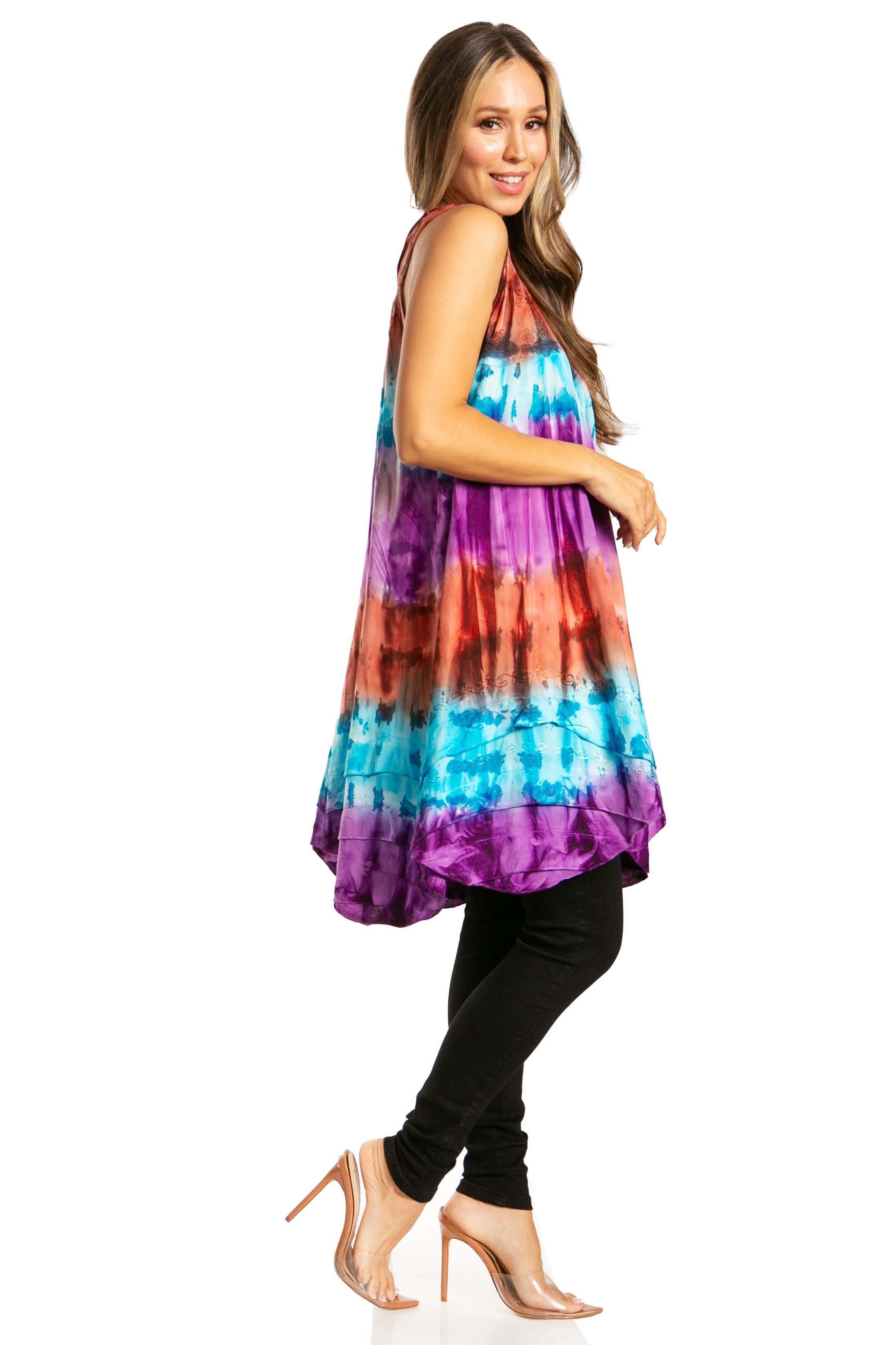 Sakkas - Artemi Short Tie-dye Sleeveless Loose Tank Dress