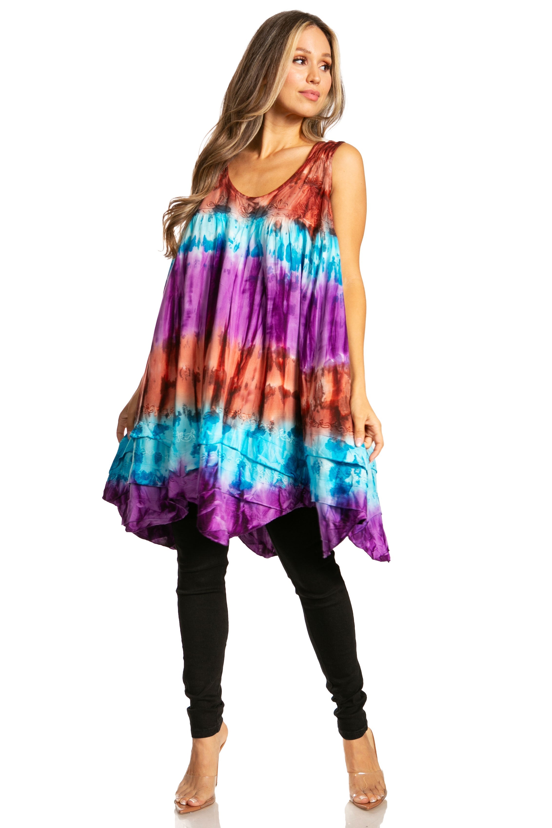 Sakkas - Artemi Short Tie-dye Sleeveless Loose Tank Dress