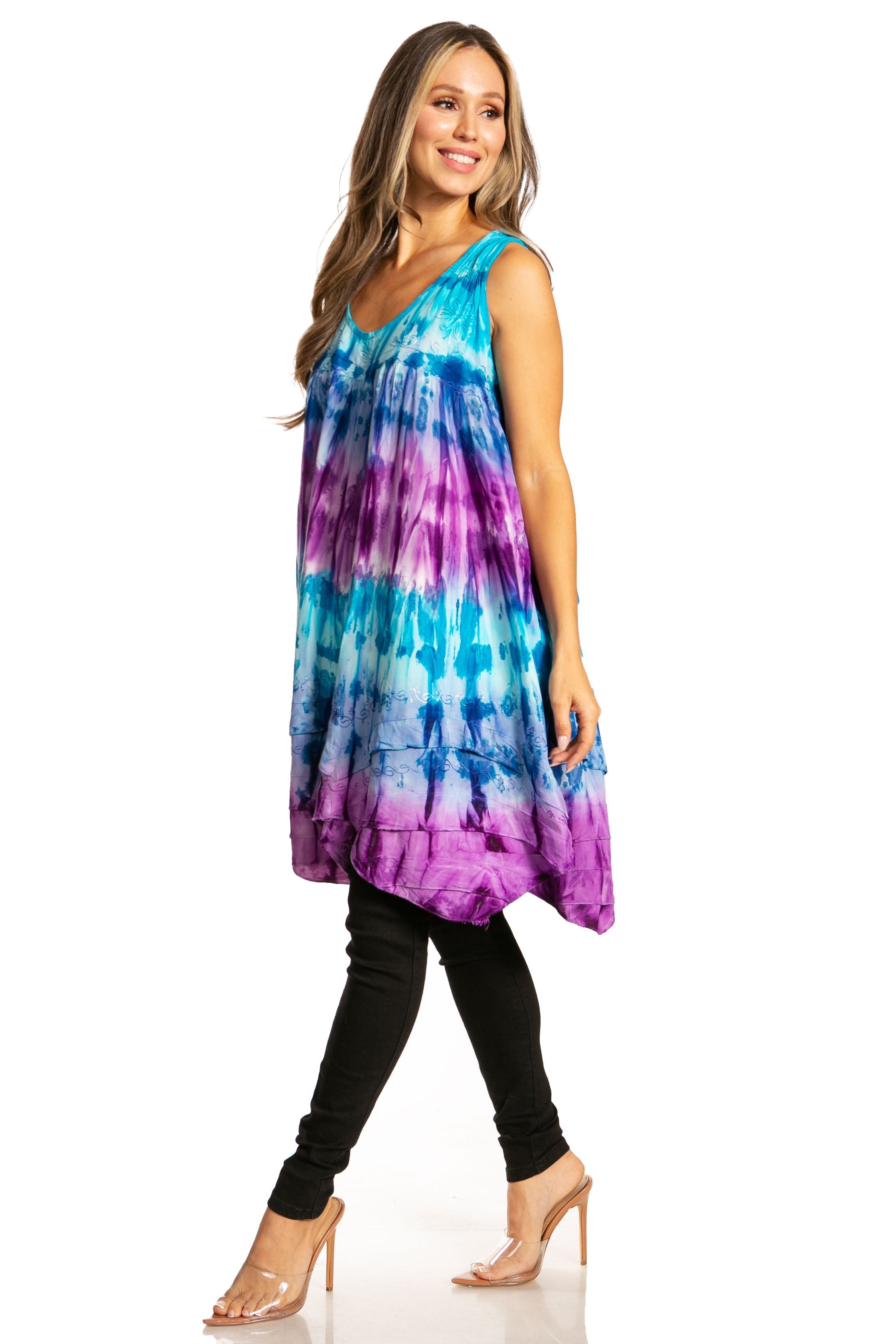 Sakkas - Artemi Short Tie-dye Sleeveless Loose Tank Dress