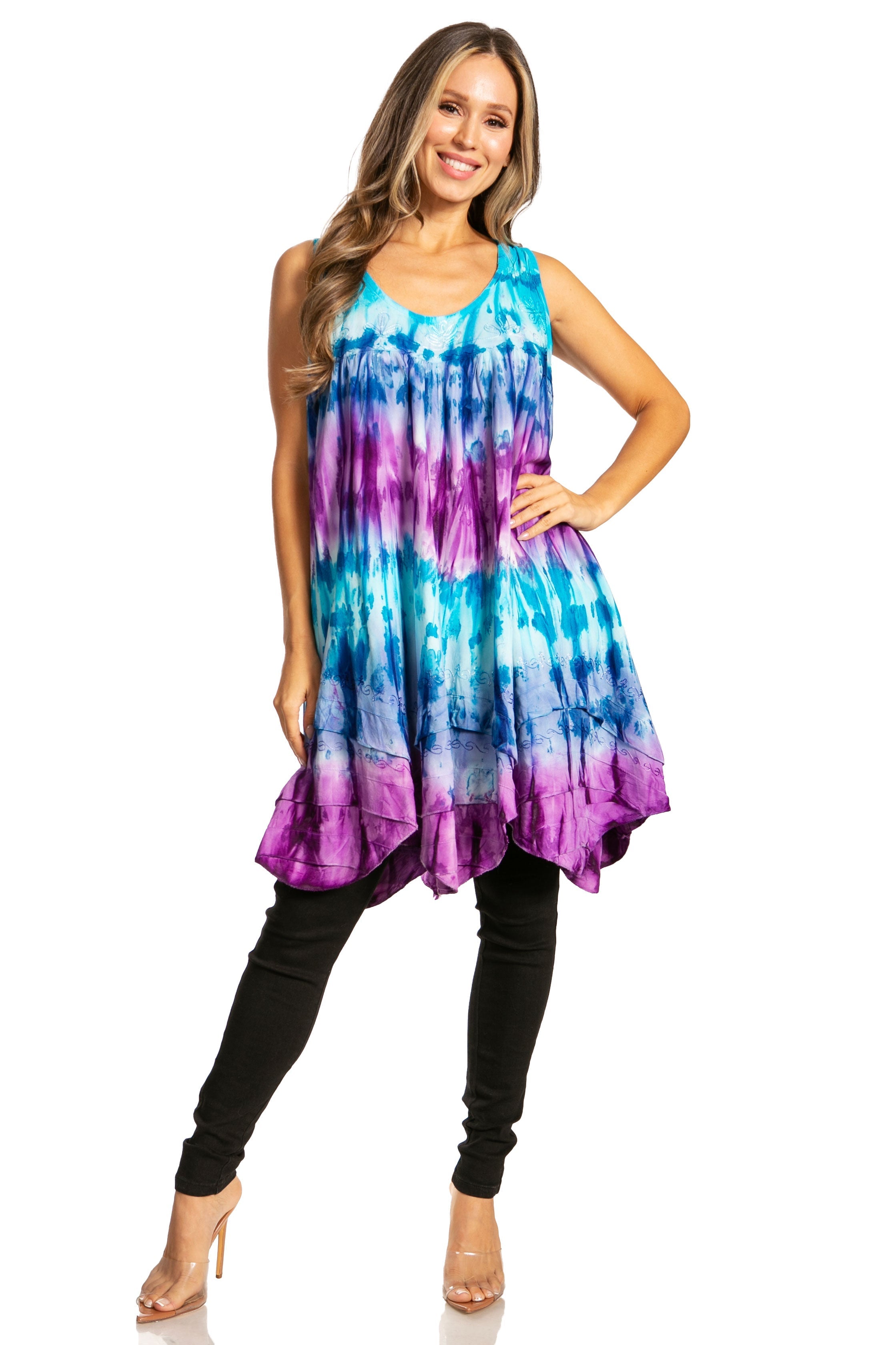 Sakkas - Artemi Short Tie-dye Sleeveless Loose Tank Dress