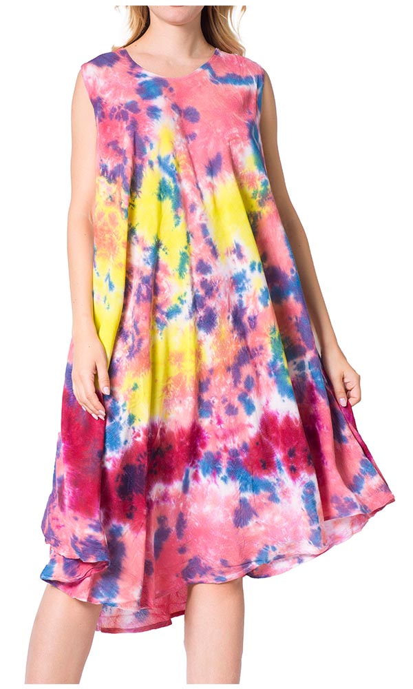 Multicolored tie-dye dress on a white background