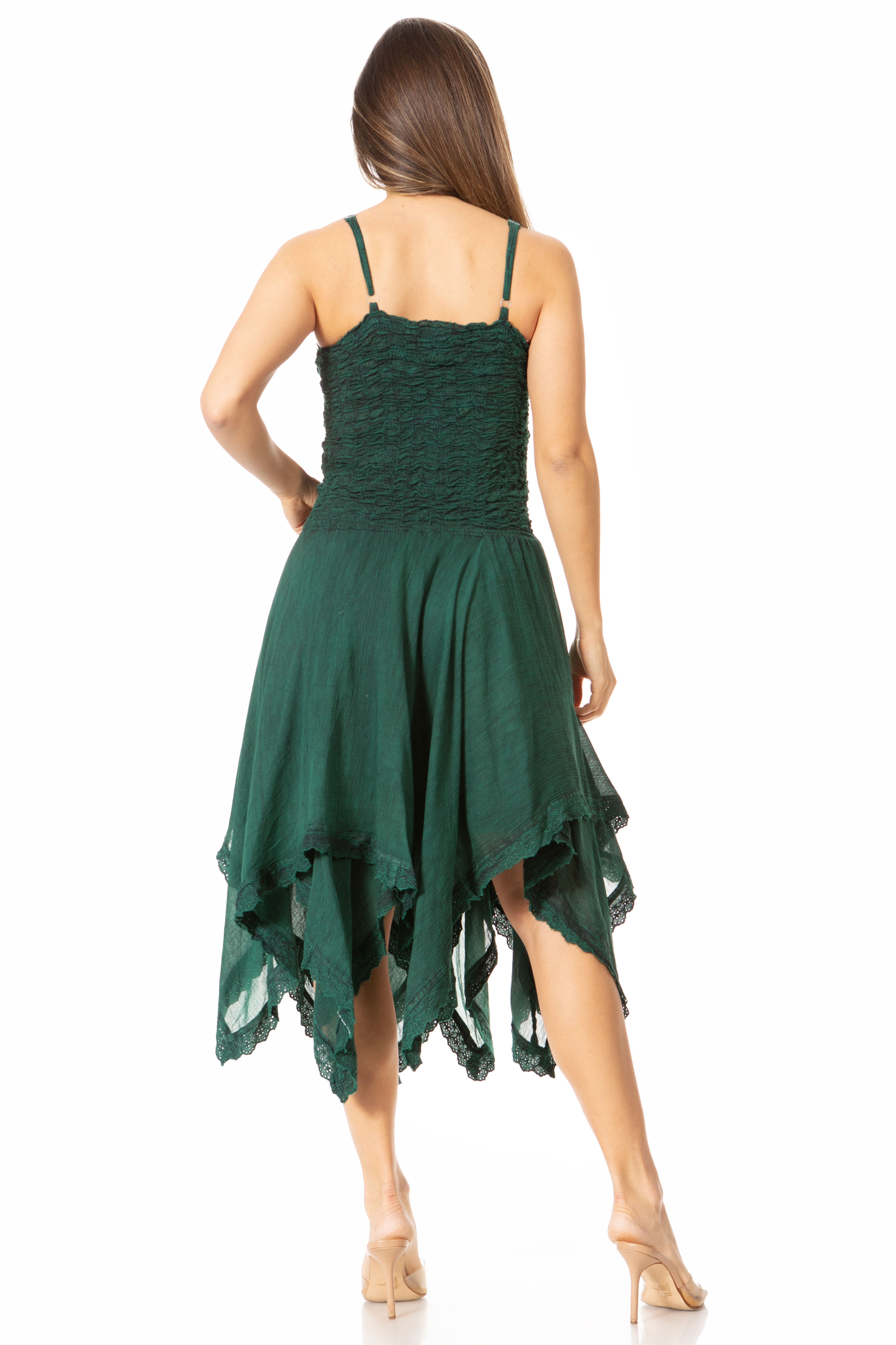 Sakkas - Ella Smocked Bodice Spaghetti Strap Double Layered Dress