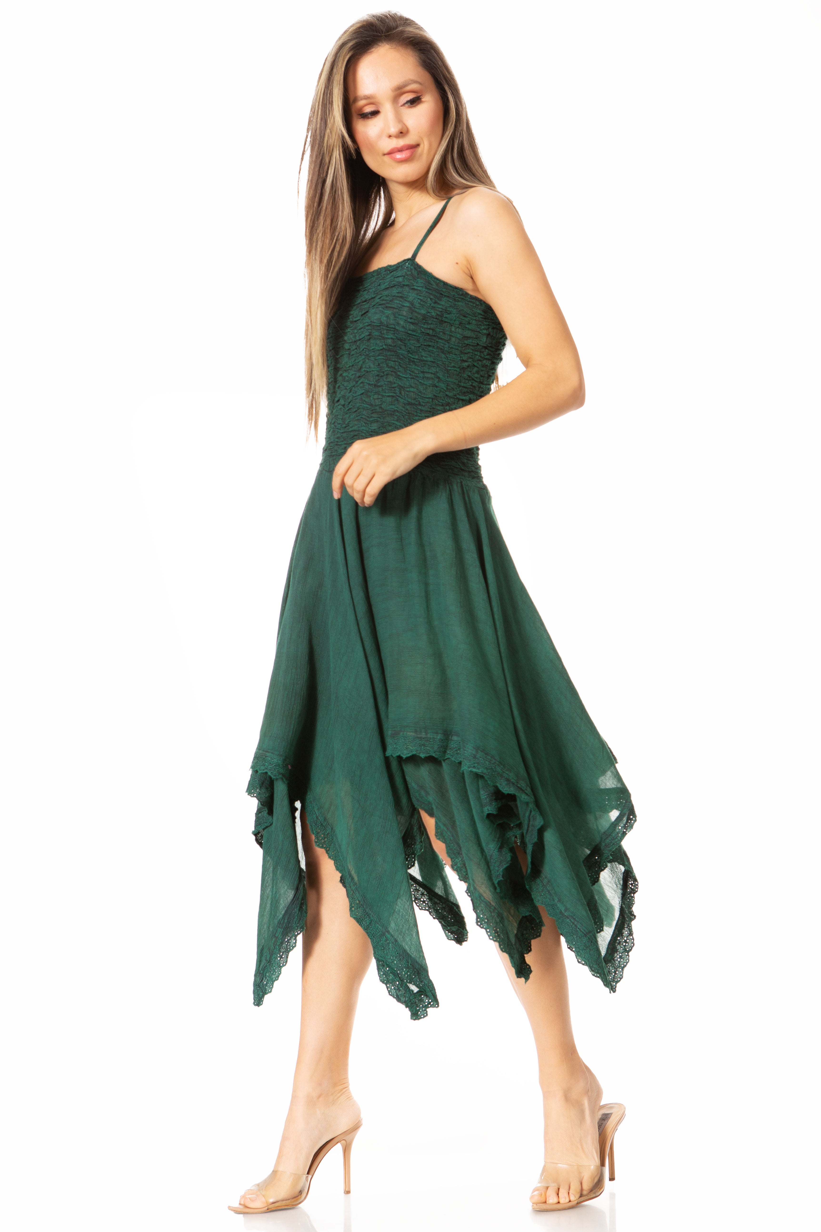 Sakkas - Ella Smocked Bodice Spaghetti Strap Double Layered Dress