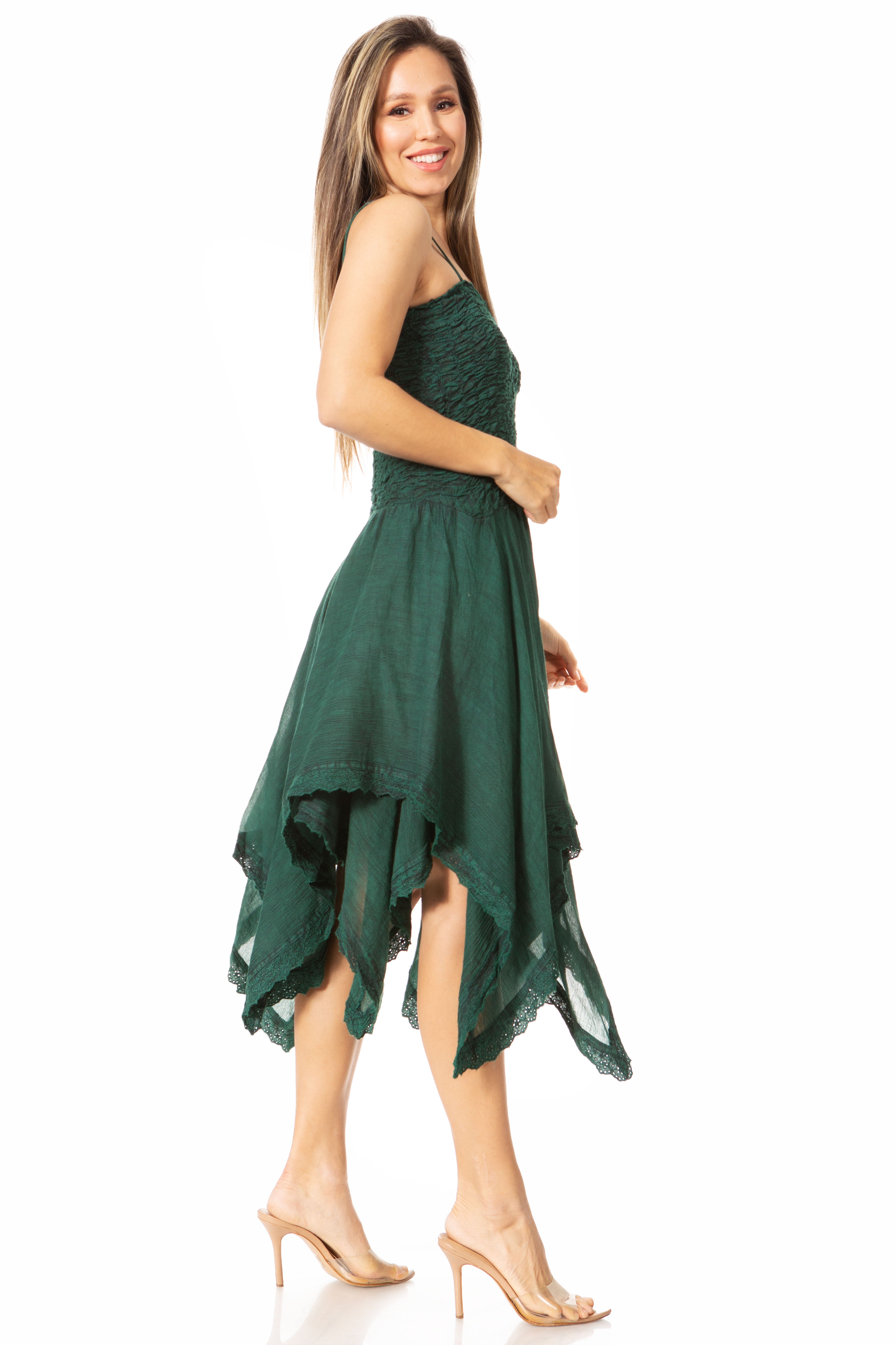 Sakkas - Ella Smocked Bodice Spaghetti Strap Double Layered Dress