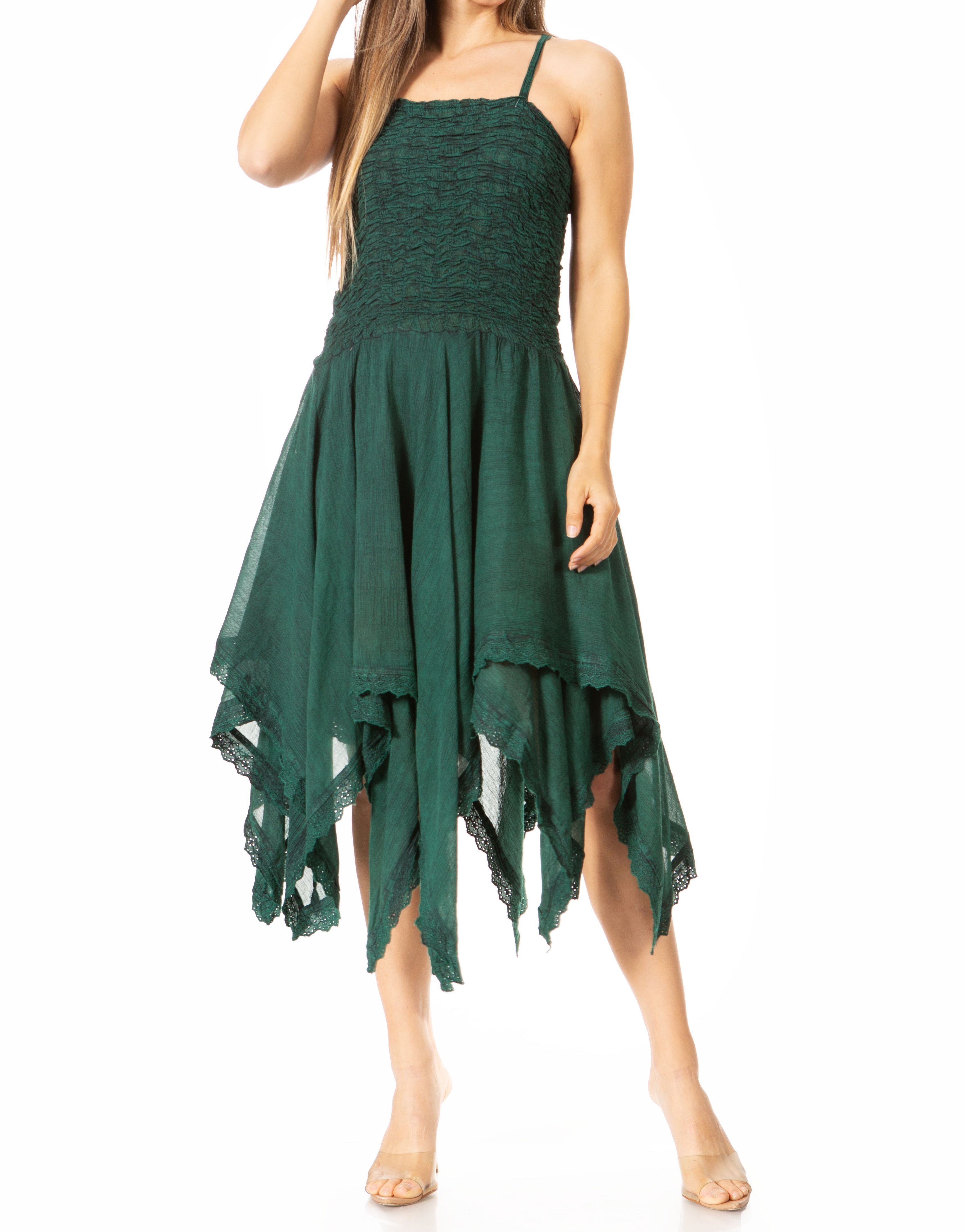 Sakkas - Ella Smocked Bodice Spaghetti Strap Double Layered Dress