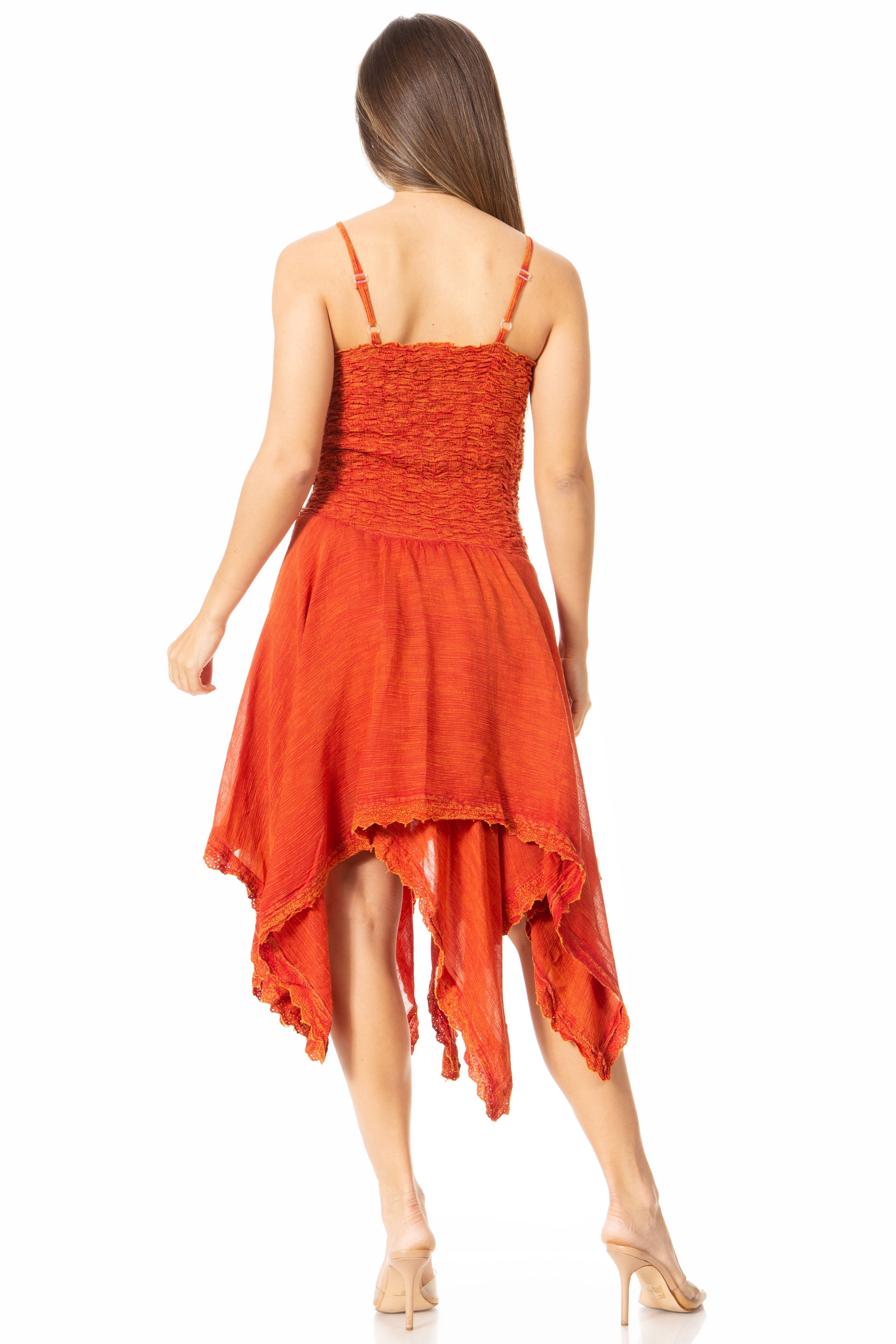 Sakkas - Ella Smocked Bodice Spaghetti Strap Double Layered Dress