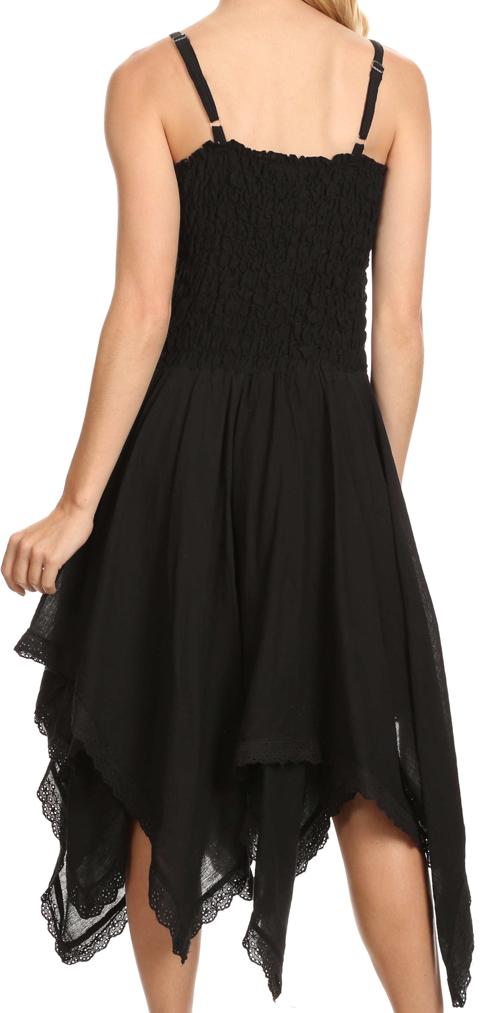 Sakkas - Ella Smocked Bodice Spaghetti Strap Double Layered Dress