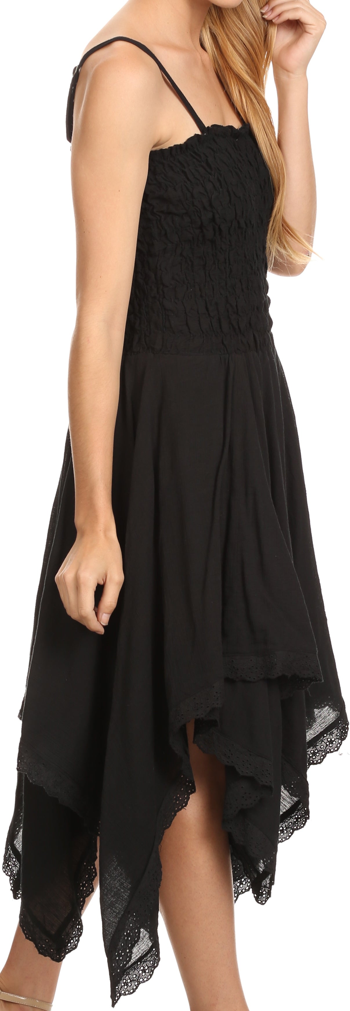 Sakkas - Ella Smocked Bodice Spaghetti Strap Double Layered Dress