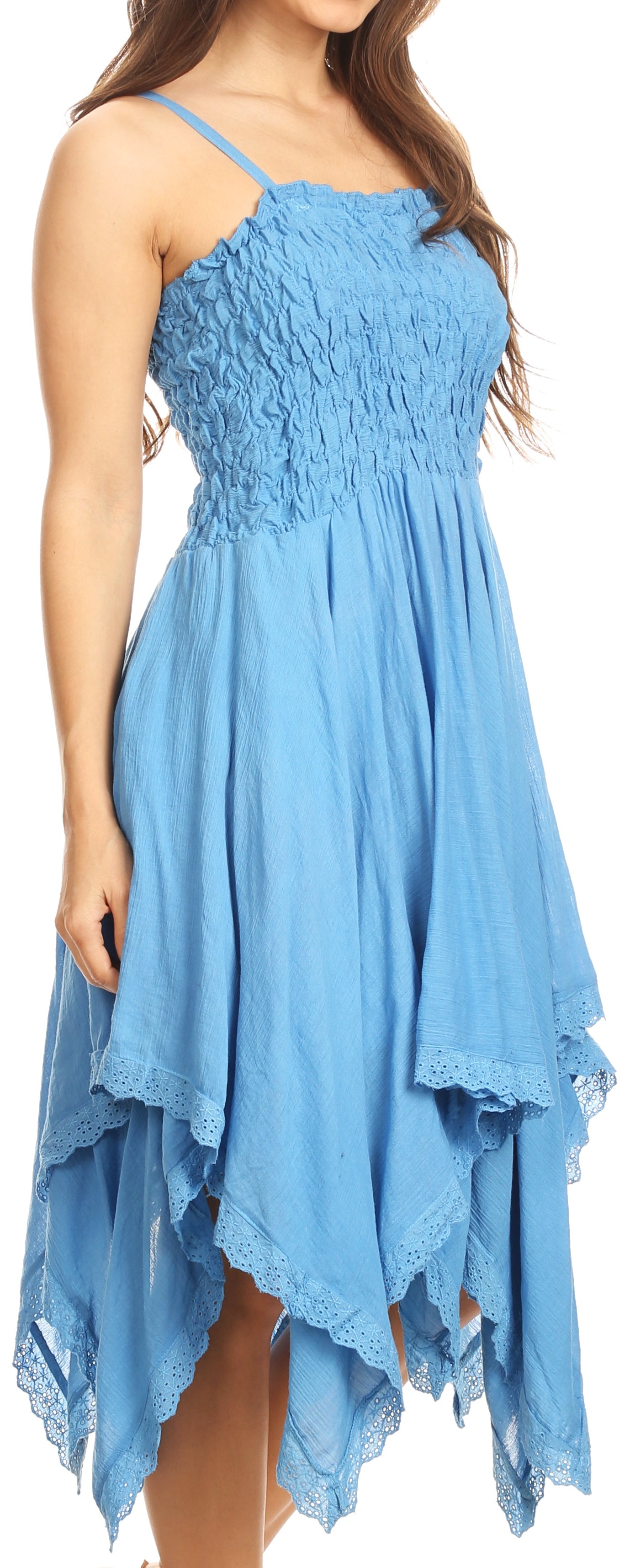 Sakkas - Ella Smocked Bodice Spaghetti Strap Double Layered Dress