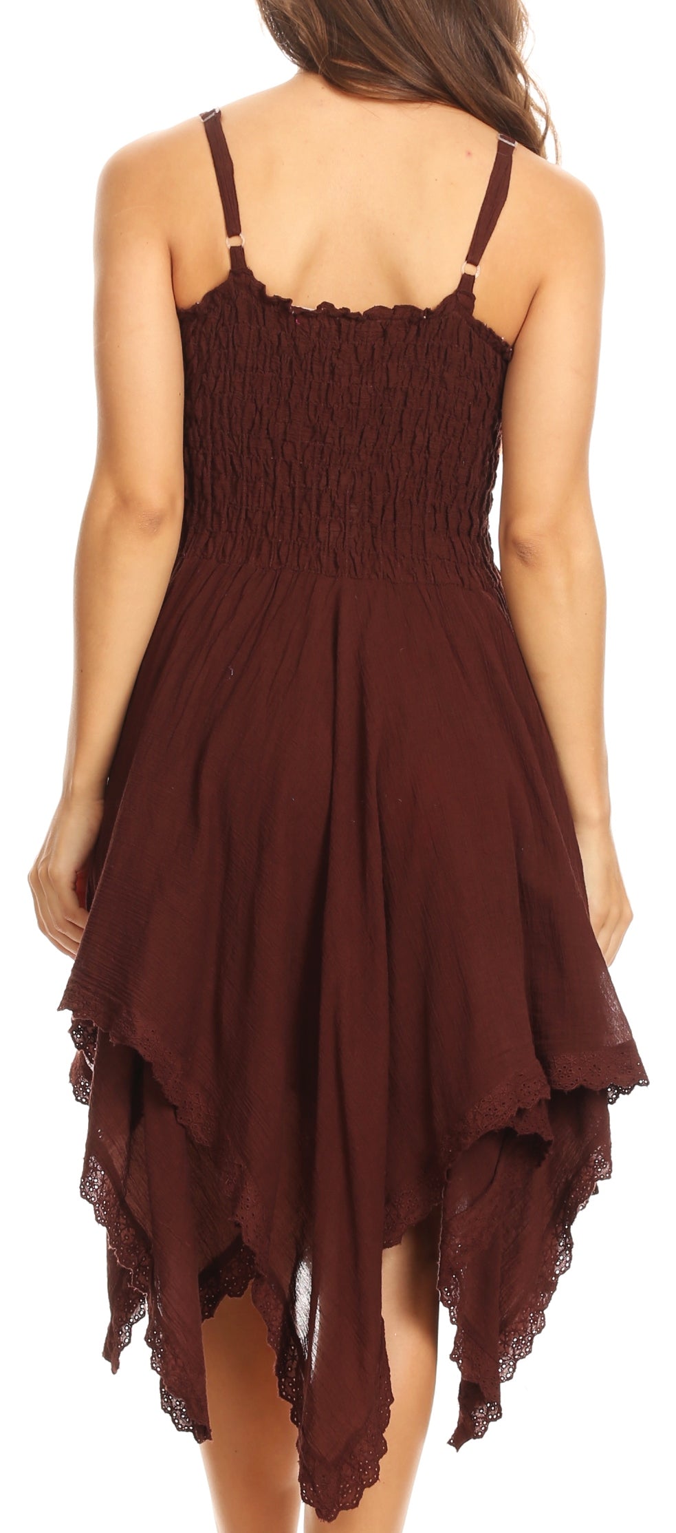 Sakkas - Ella Smocked Bodice Spaghetti Strap Double Layered Dress
