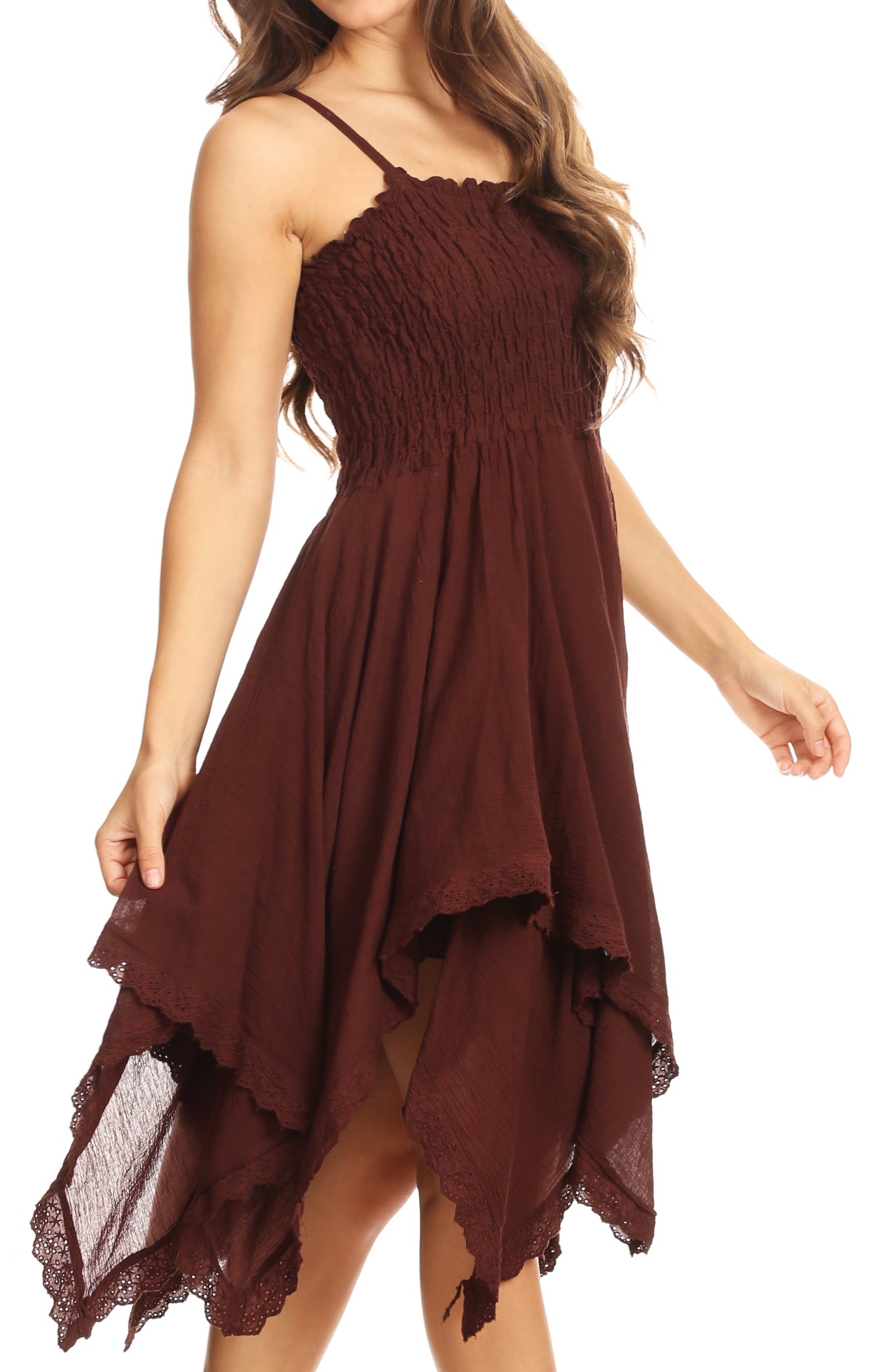 Sakkas - Ella Smocked Bodice Spaghetti Strap Double Layered Dress