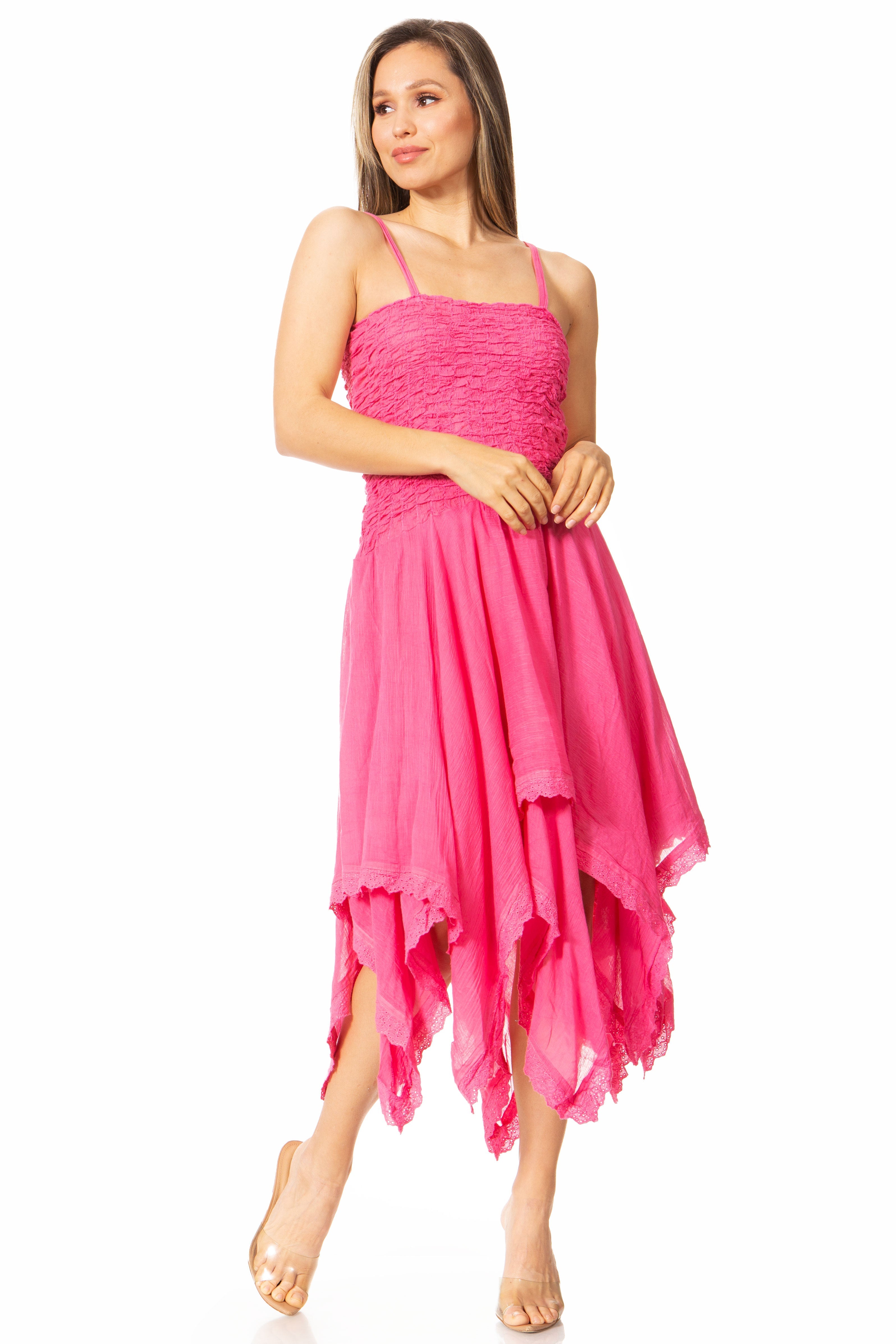 Sakkas - Ella Smocked Bodice Spaghetti Strap Double Layered Dress