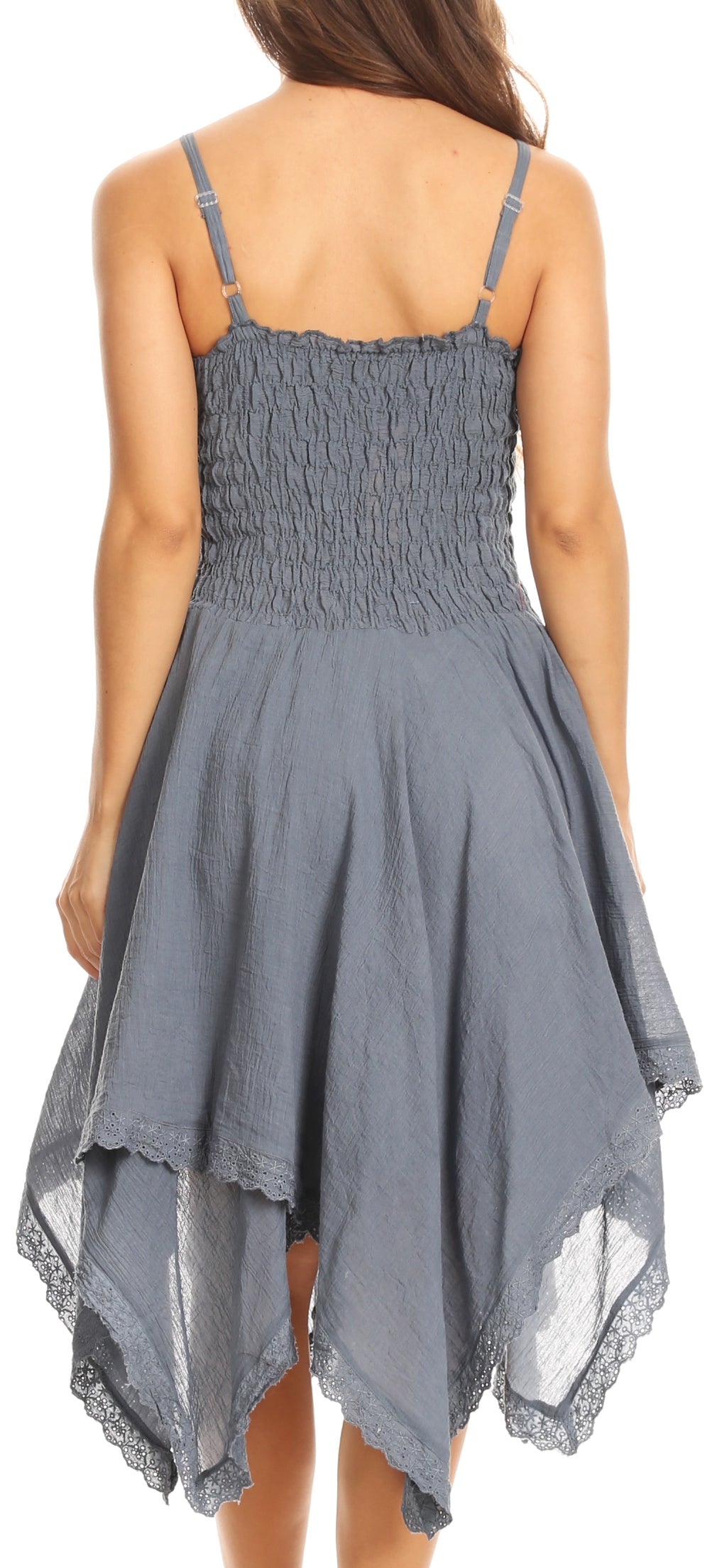 Sakkas - Ella Smocked Bodice Spaghetti Strap Double Layered Dress