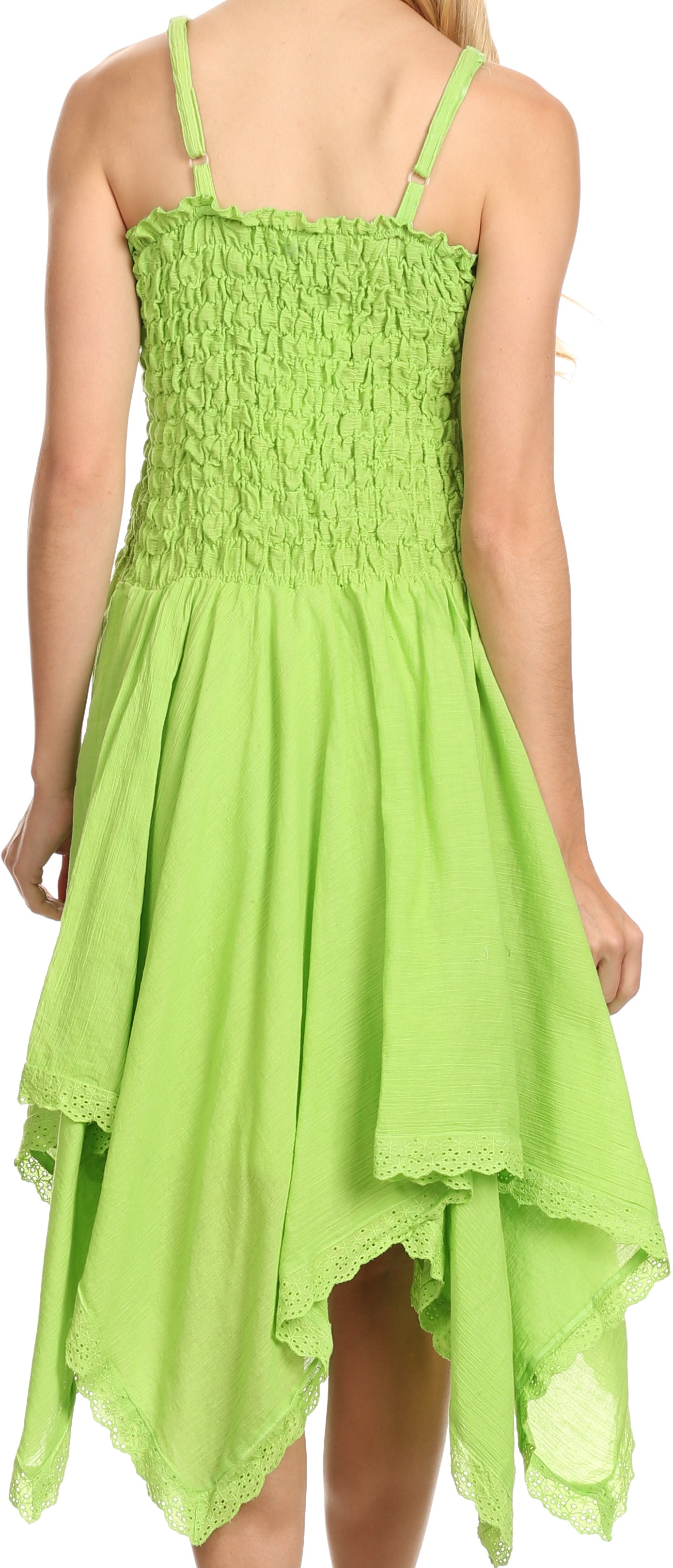Sakkas - Ella Smocked Bodice Spaghetti Strap Double Layered Dress