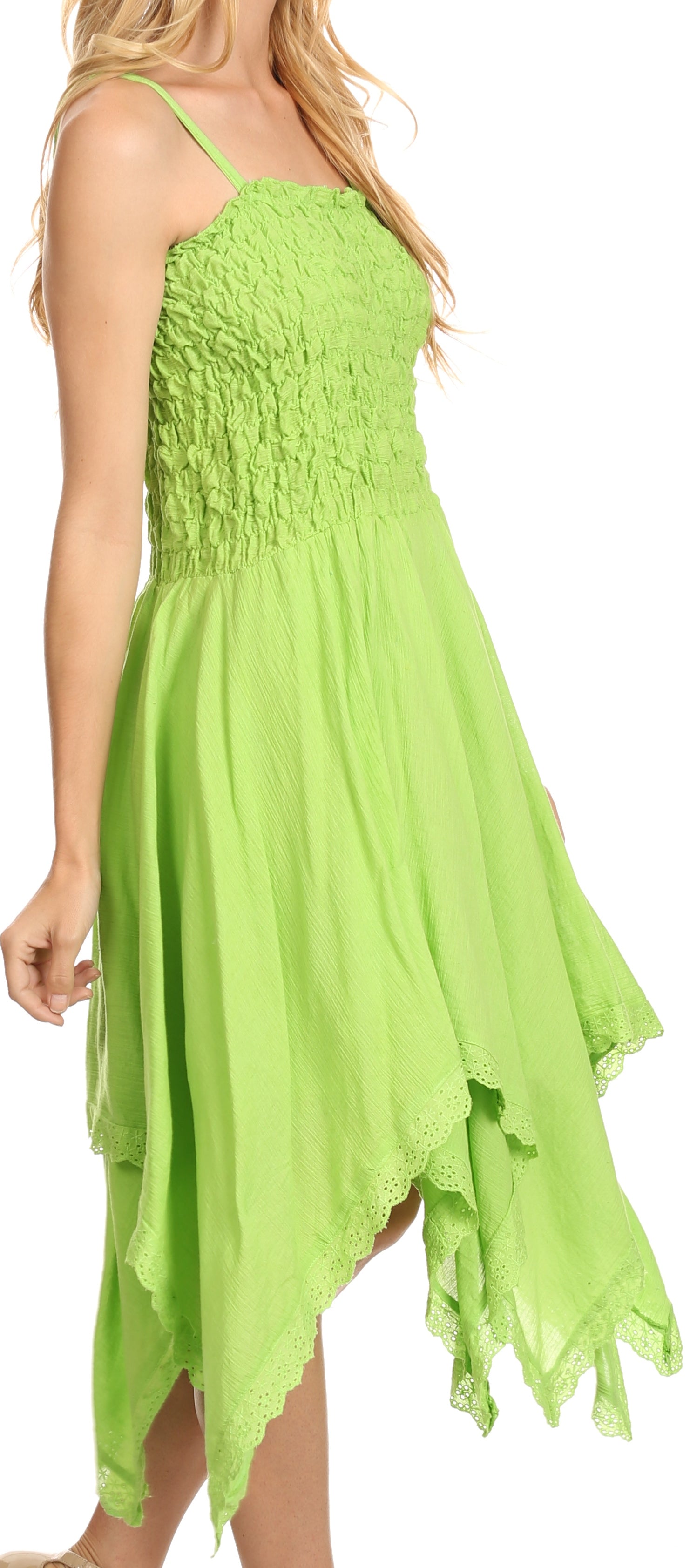 Sakkas - Ella Smocked Bodice Spaghetti Strap Double Layered Dress