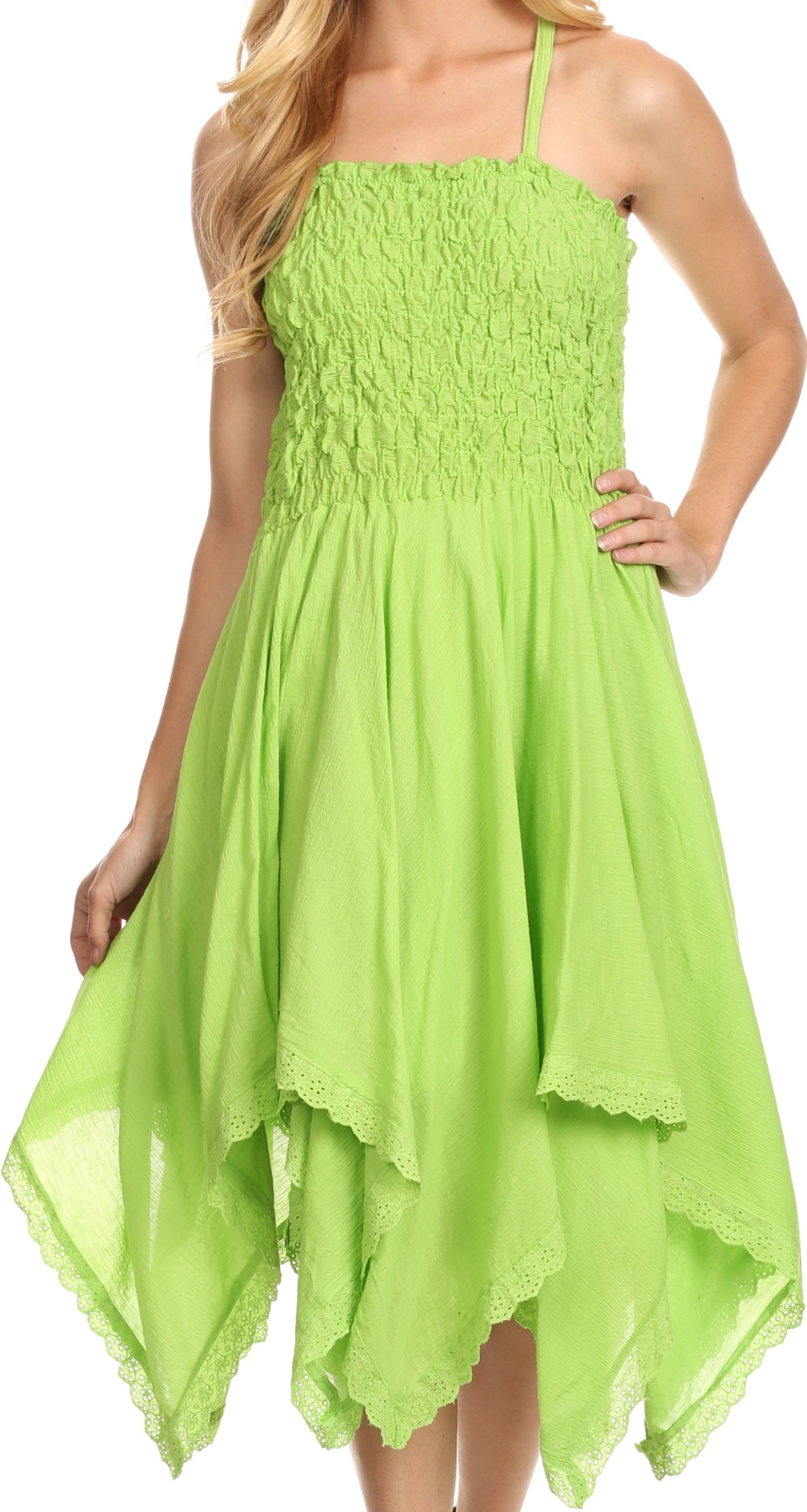 Sakkas - Ella Smocked Bodice Spaghetti Strap Double Layered Dress