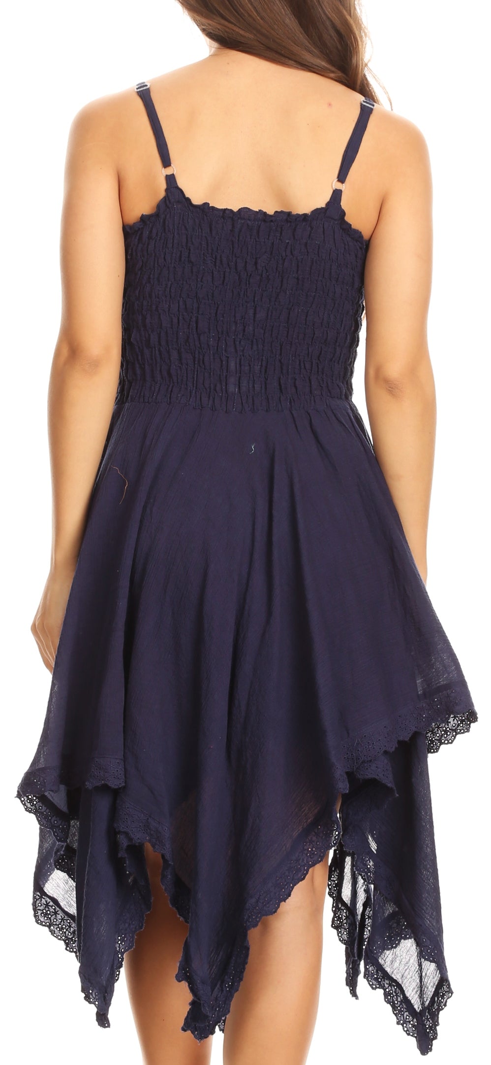 Sakkas - Ella Smocked Bodice Spaghetti Strap Double Layered Dress