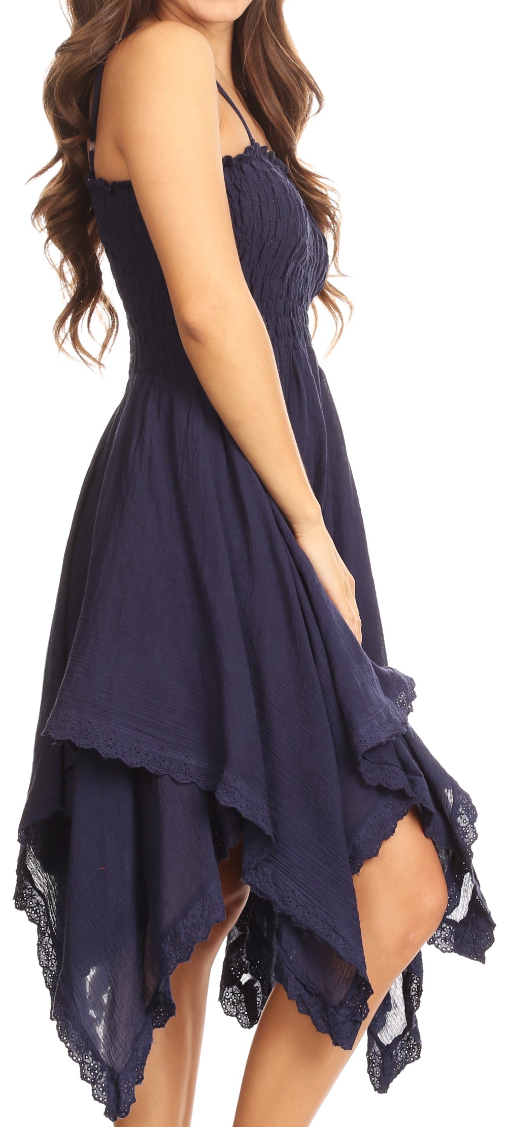 Sakkas - Ella Smocked Bodice Spaghetti Strap Double Layered Dress