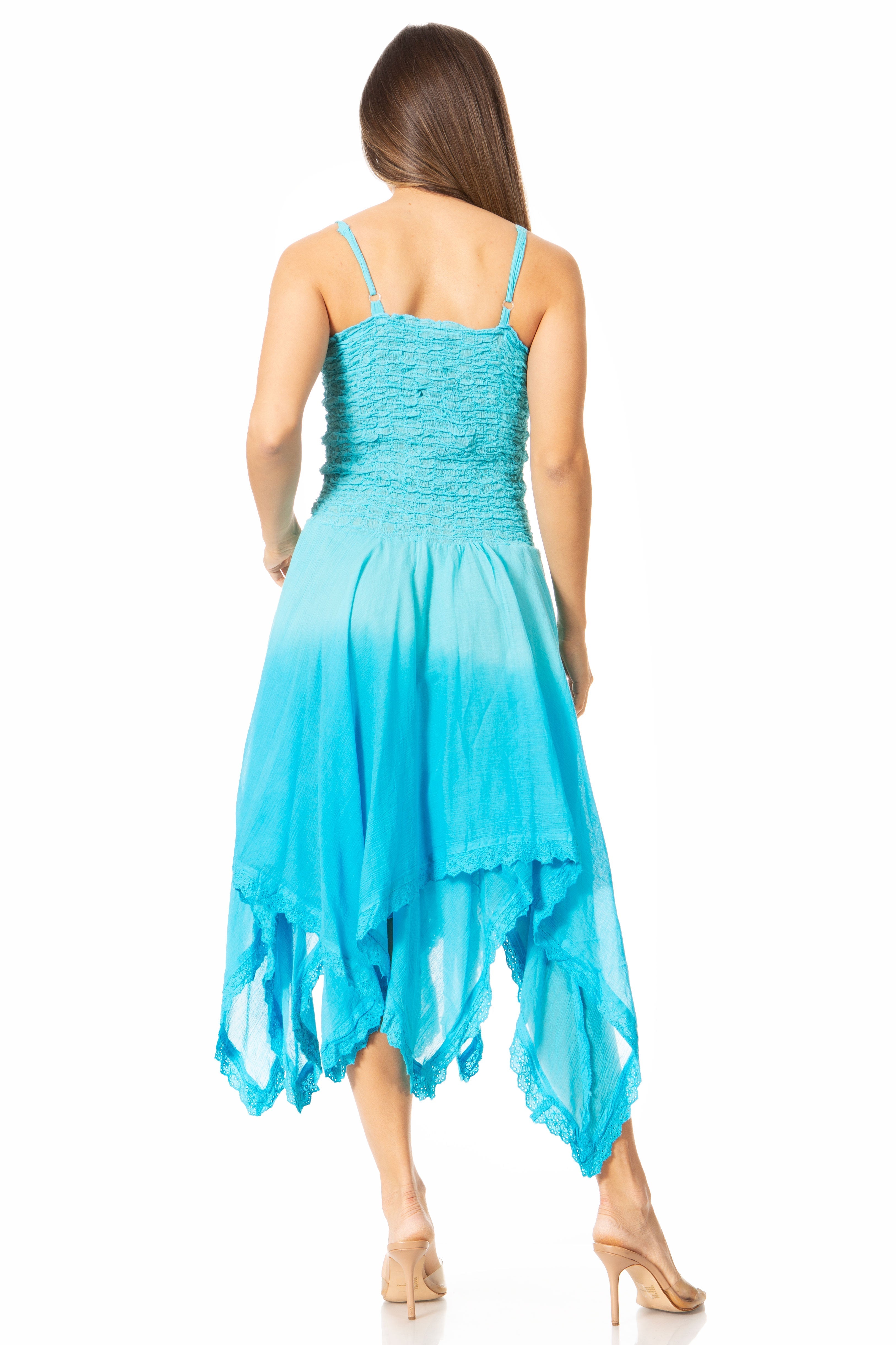Sakkas - Ella Smocked Bodice Spaghetti Strap Double Layered Dress