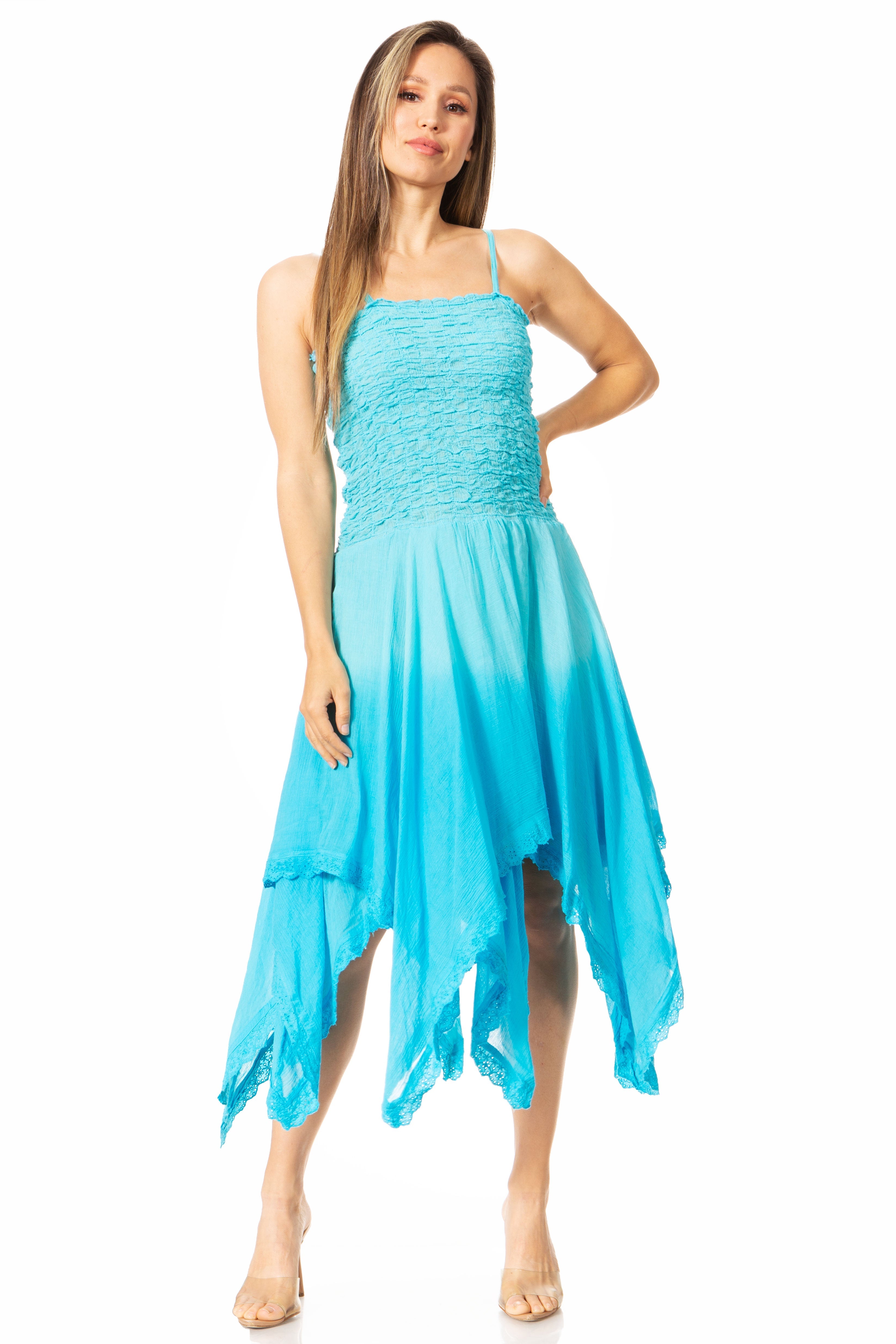 Sakkas - Ella Smocked Bodice Spaghetti Strap Double Layered Dress
