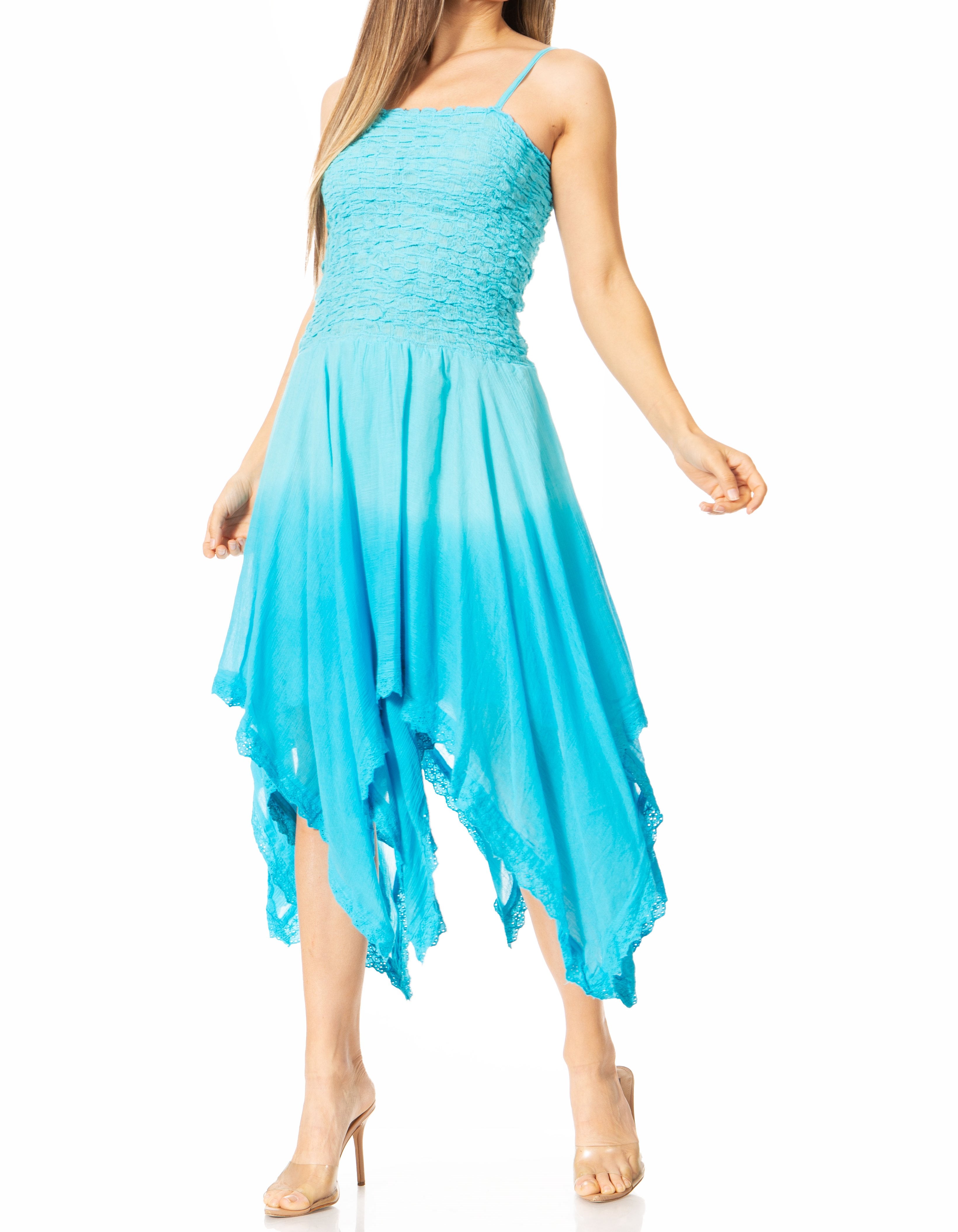 Sakkas - Ella Smocked Bodice Spaghetti Strap Double Layered Dress