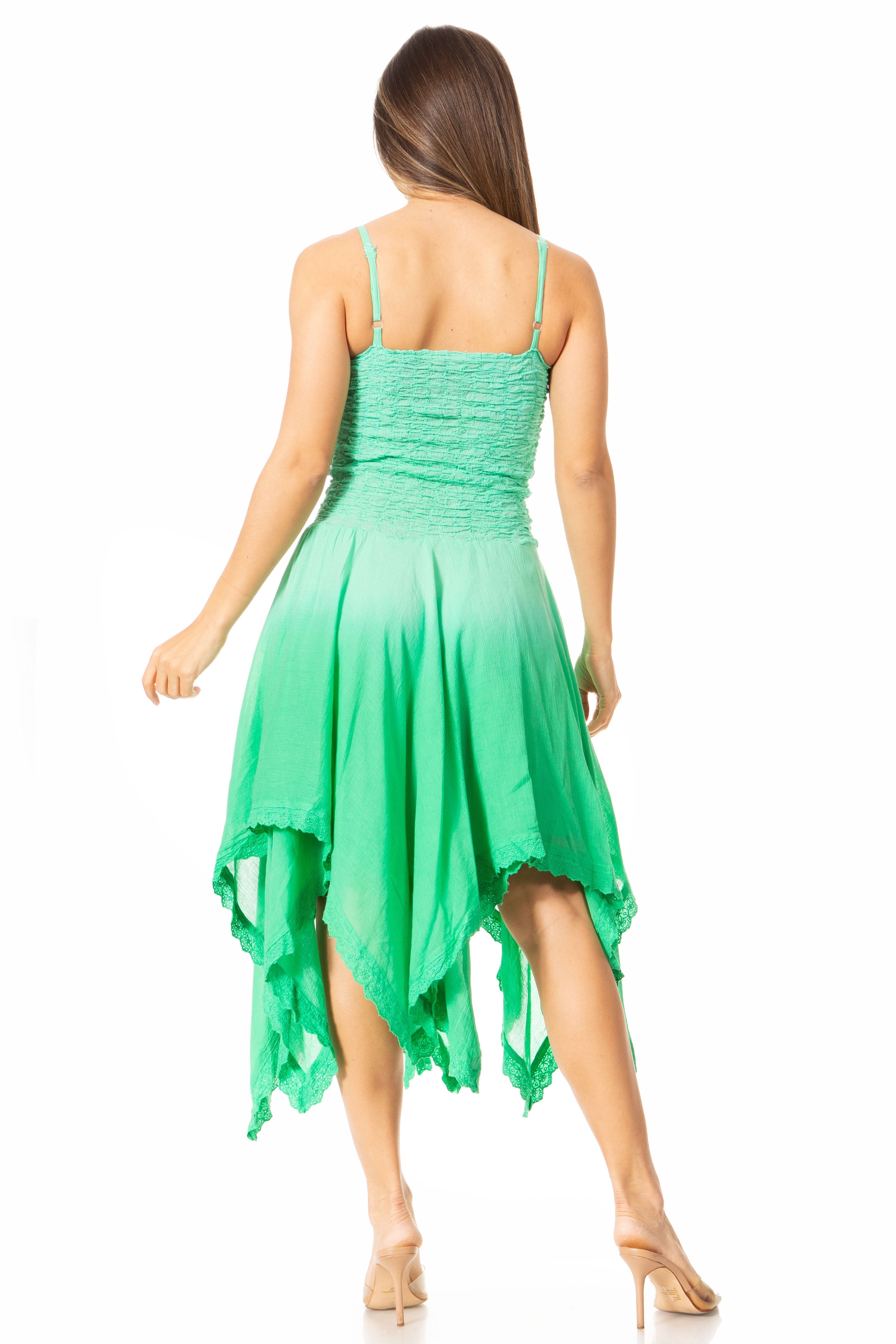 Sakkas - Ella Smocked Bodice Spaghetti Strap Double Layered Dress