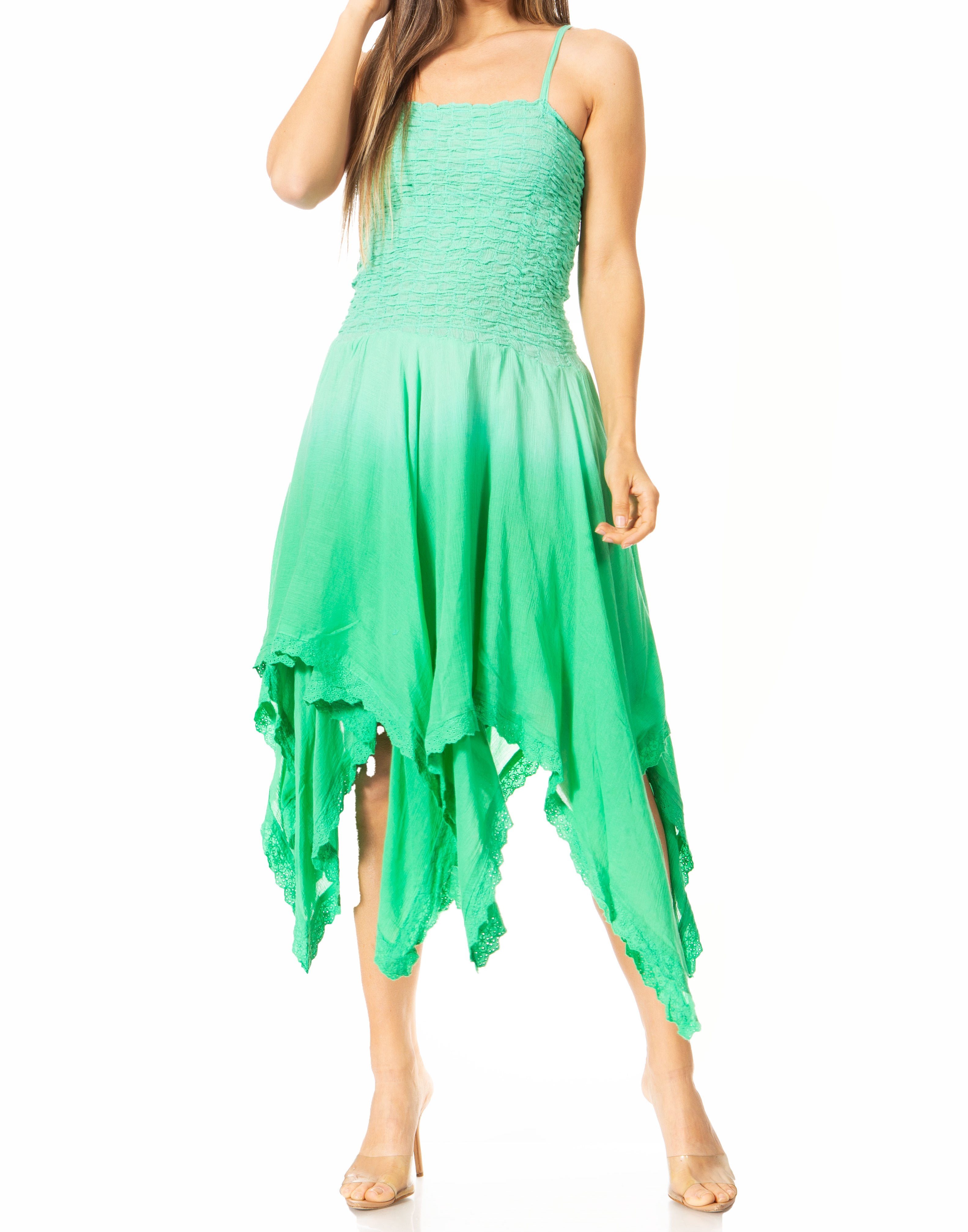 Sakkas - Ella Smocked Bodice Spaghetti Strap Double Layered Dress