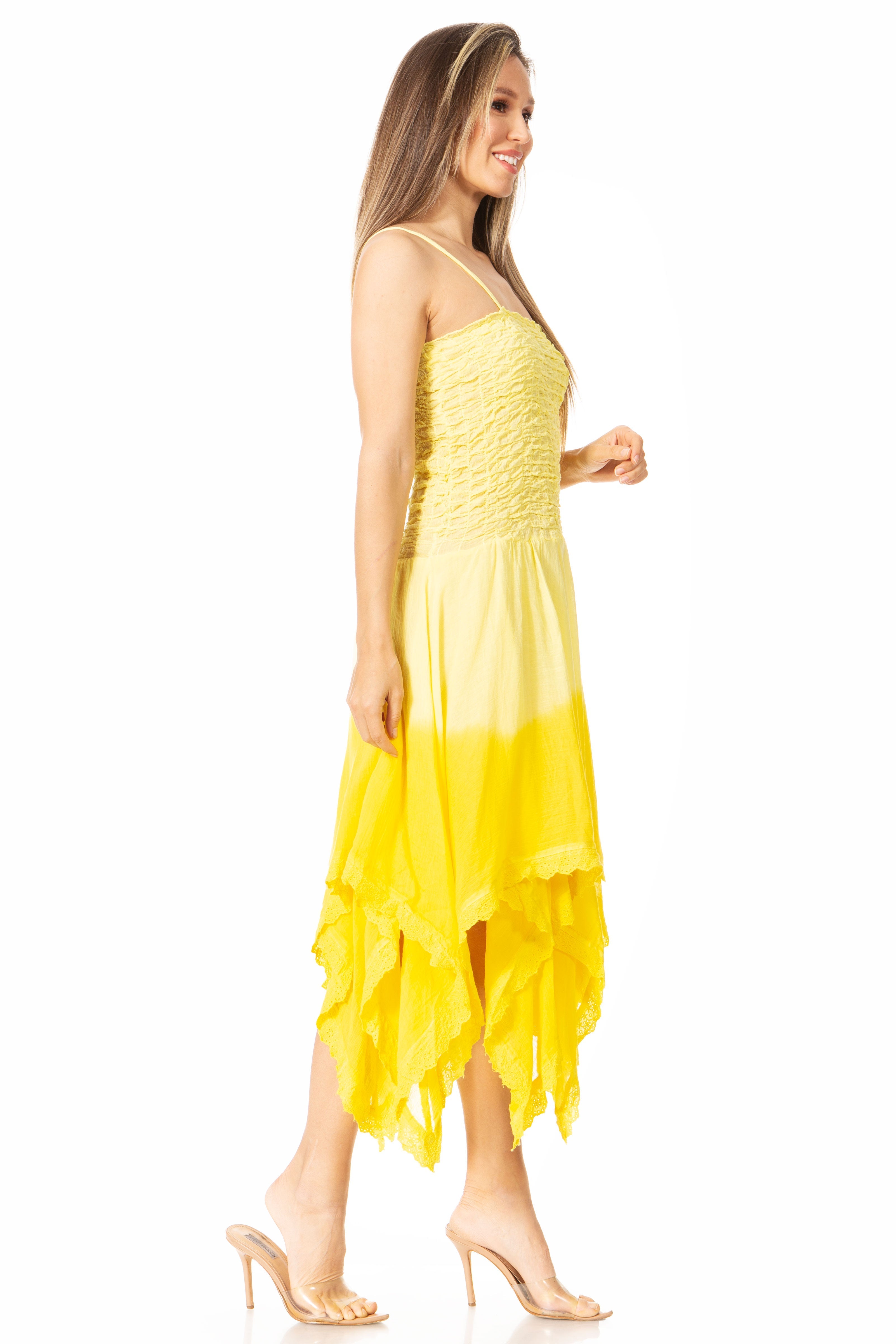 Sakkas - Ella Smocked Bodice Spaghetti Strap Double Layered Dress