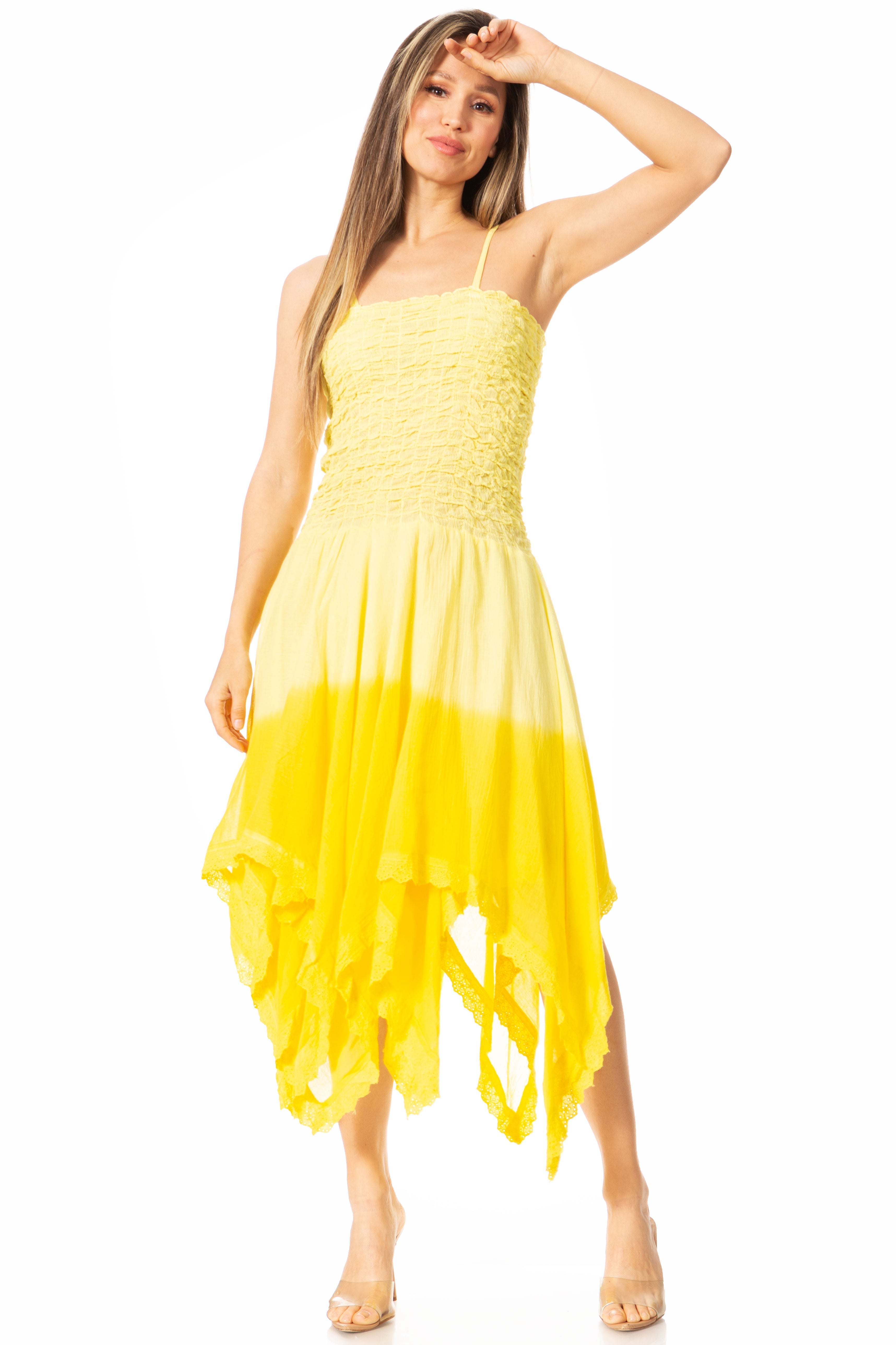 Sakkas - Ella Smocked Bodice Spaghetti Strap Double Layered Dress