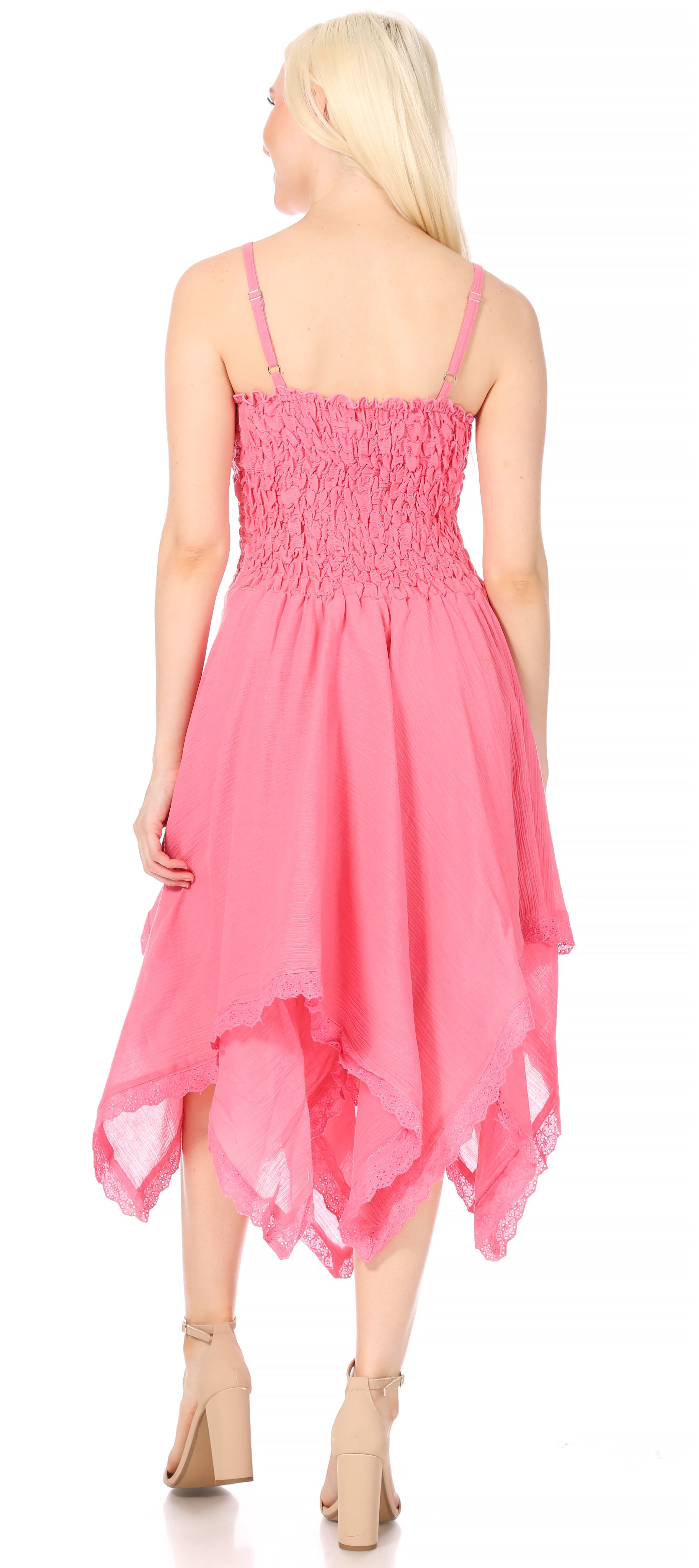 Sakkas - Ella Smocked Bodice Spaghetti Strap Double Layered Dress