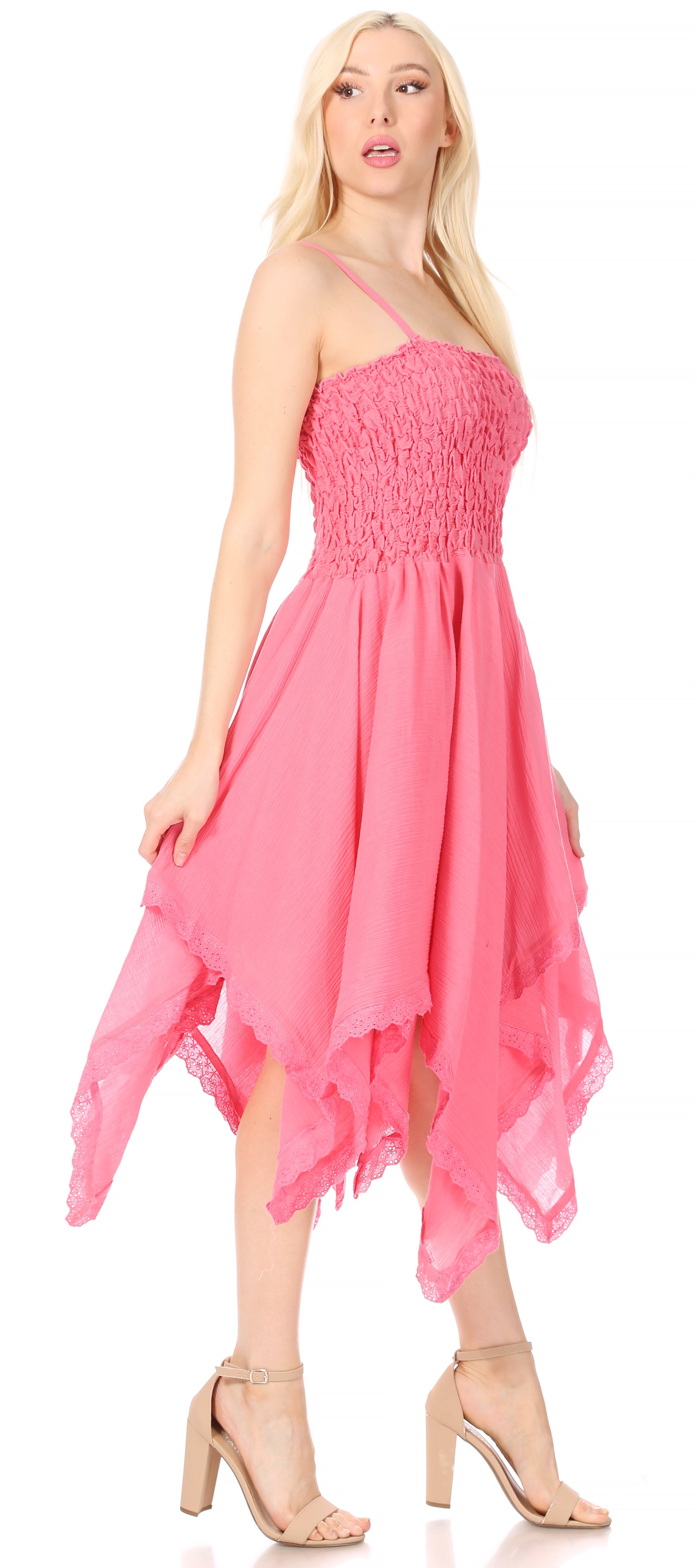 Sakkas - Ella Smocked Bodice Spaghetti Strap Double Layered Dress