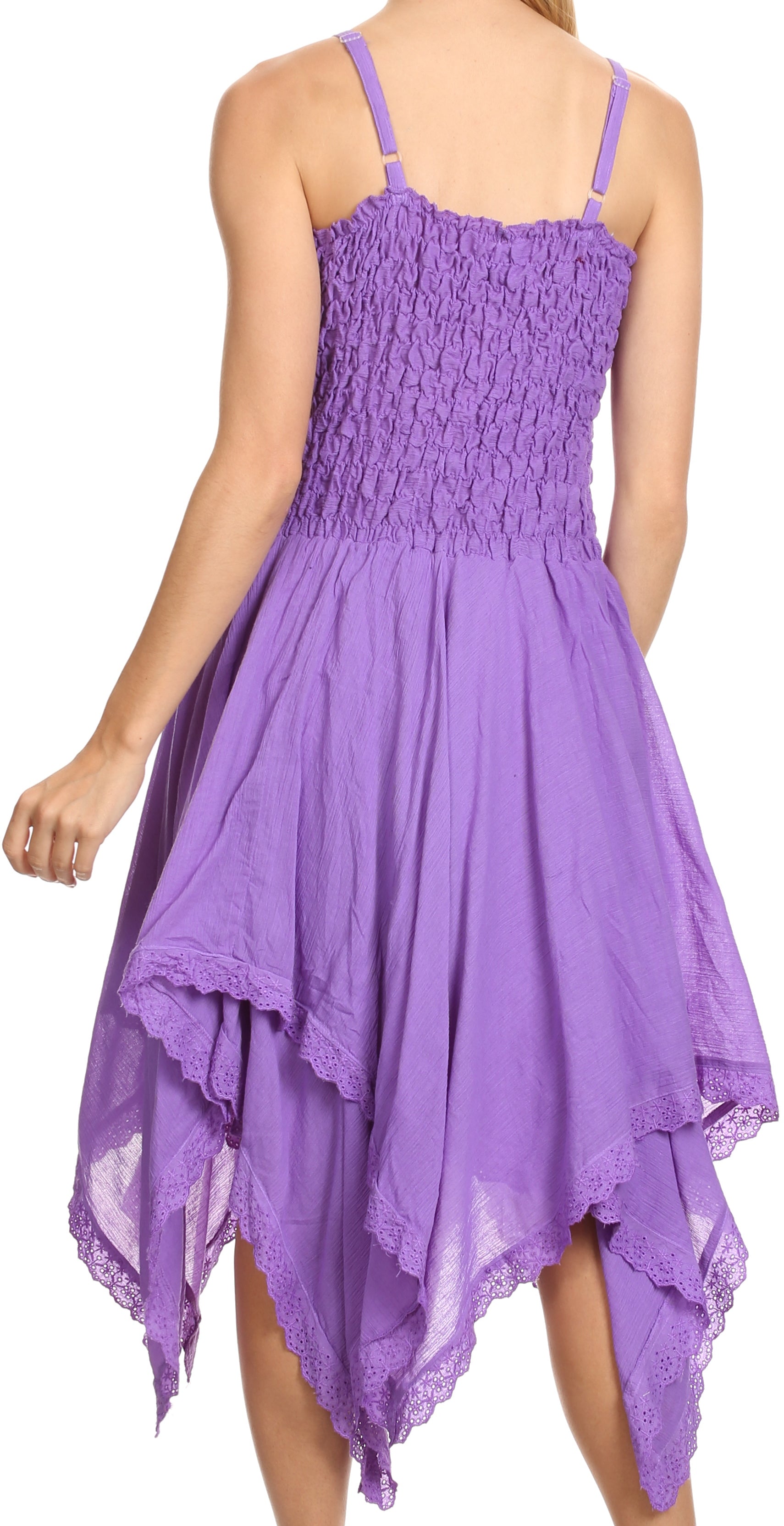 Sakkas - Ella Smocked Bodice Spaghetti Strap Double Layered Dress