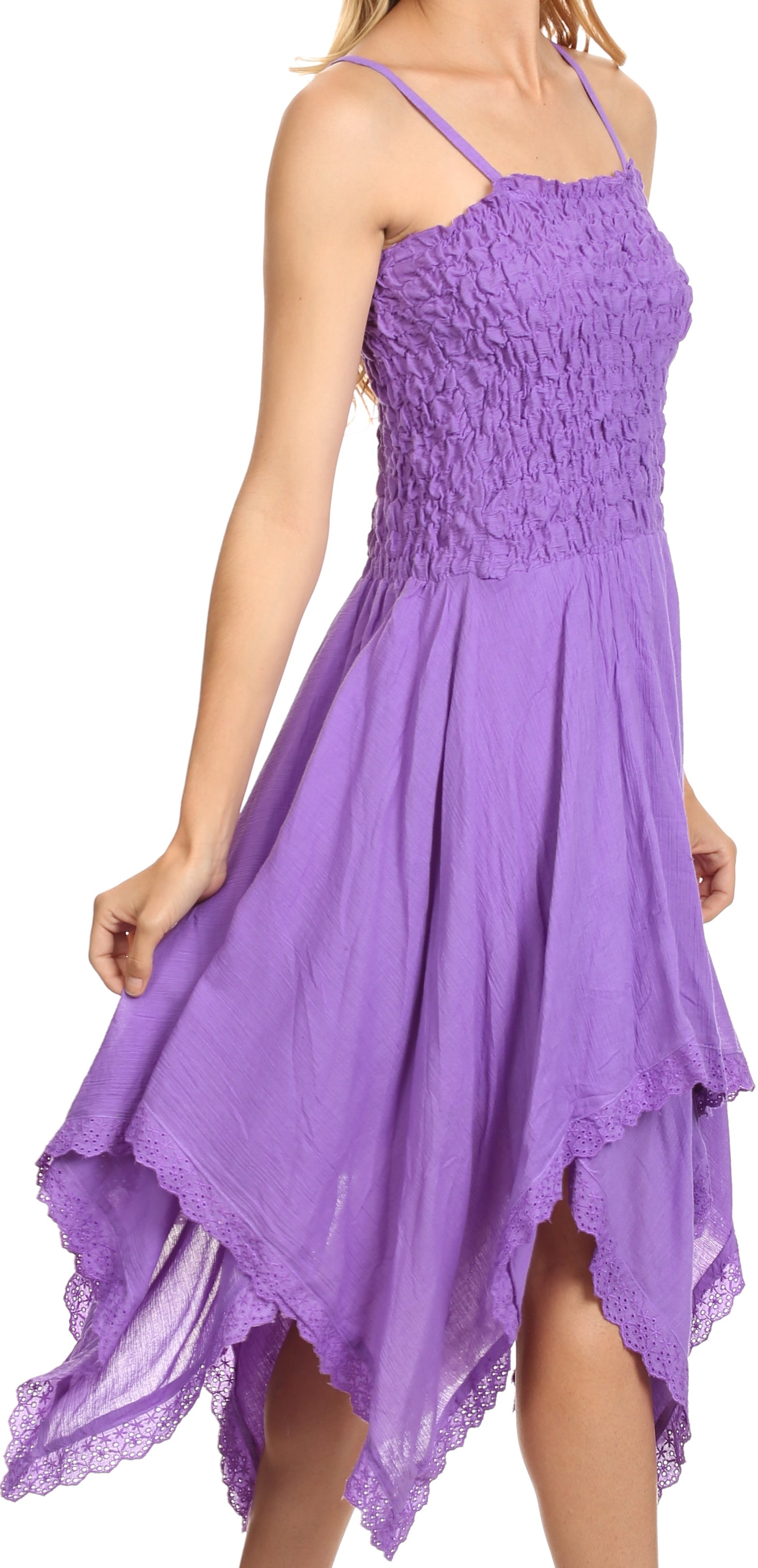 Sakkas - Ella Smocked Bodice Spaghetti Strap Double Layered Dress