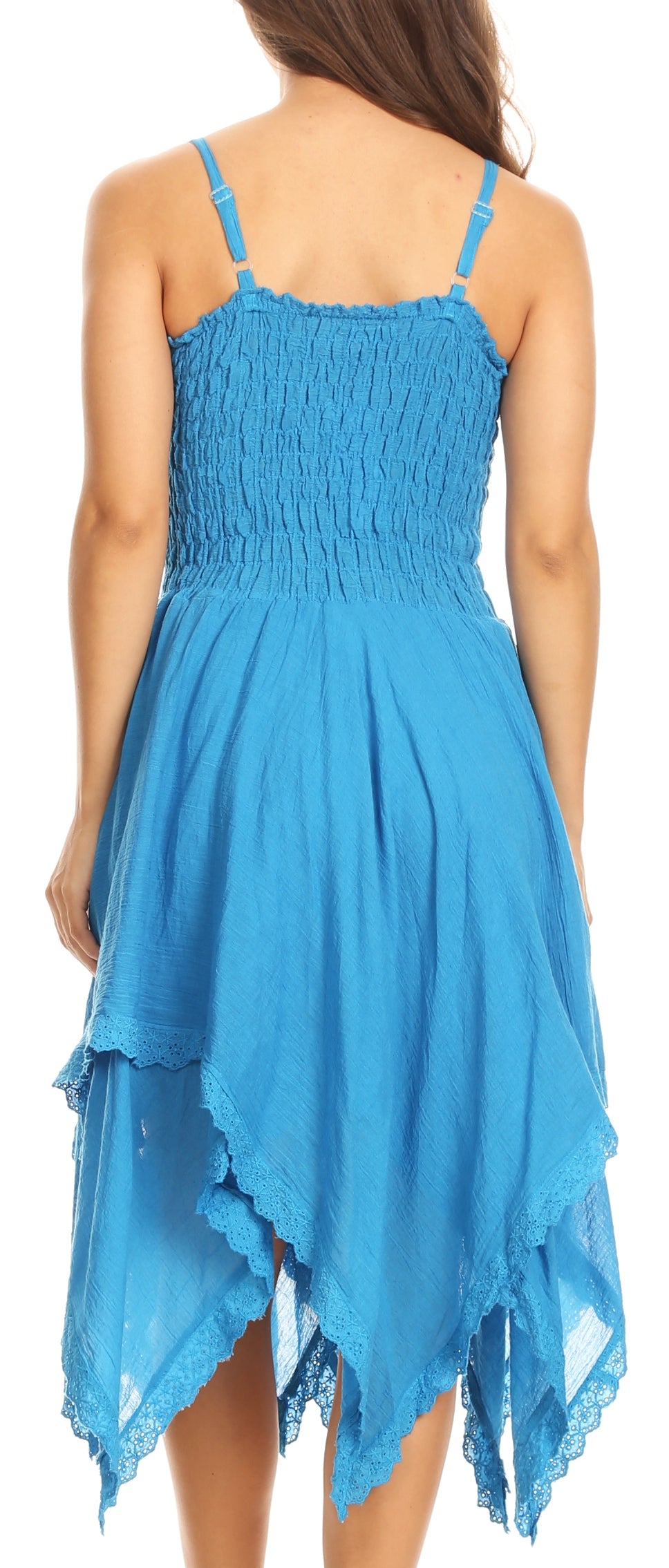 Sakkas - Ella Smocked Bodice Spaghetti Strap Double Layered Dress