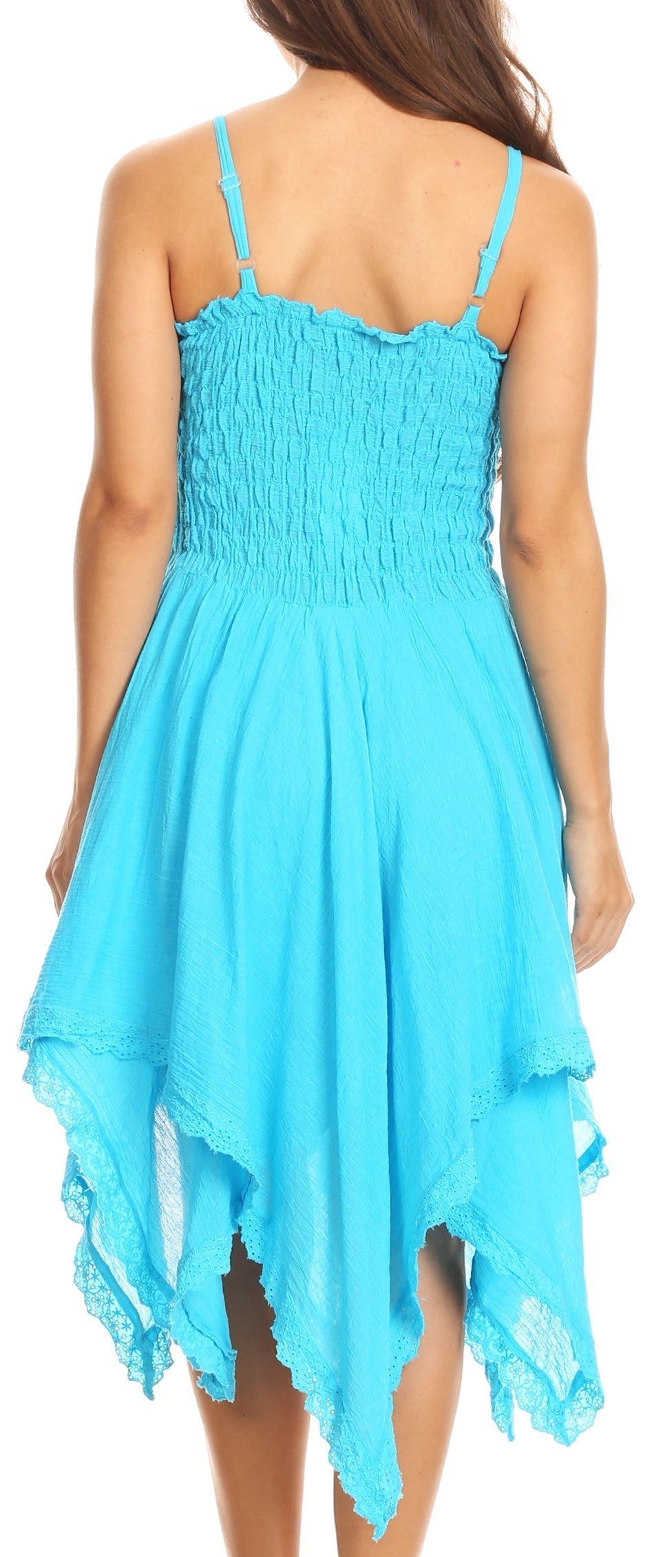 Sakkas - Ella Smocked Bodice Spaghetti Strap Double Layered Dress