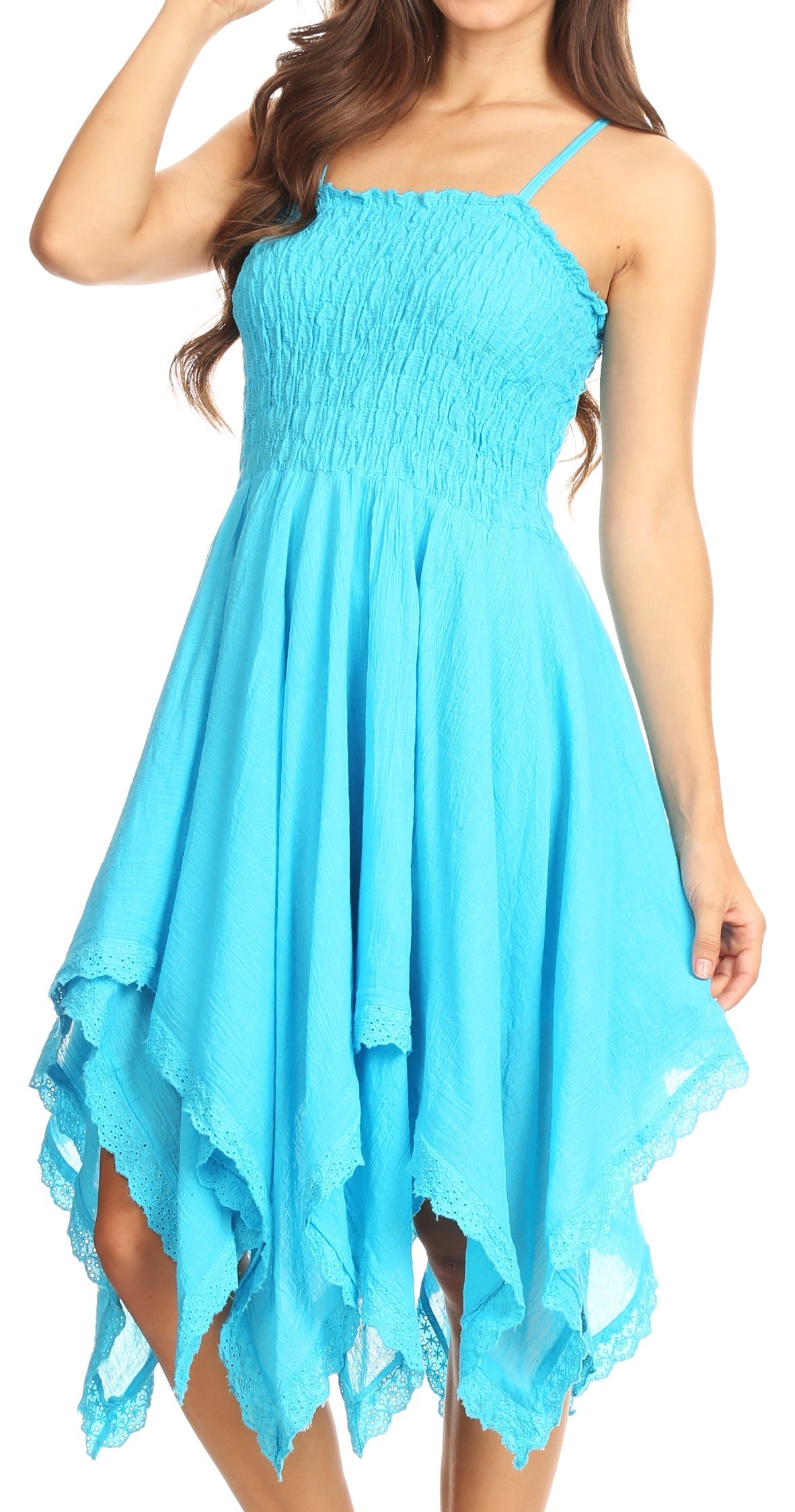 Sakkas - Ella Smocked Bodice Spaghetti Strap Double Layered Dress