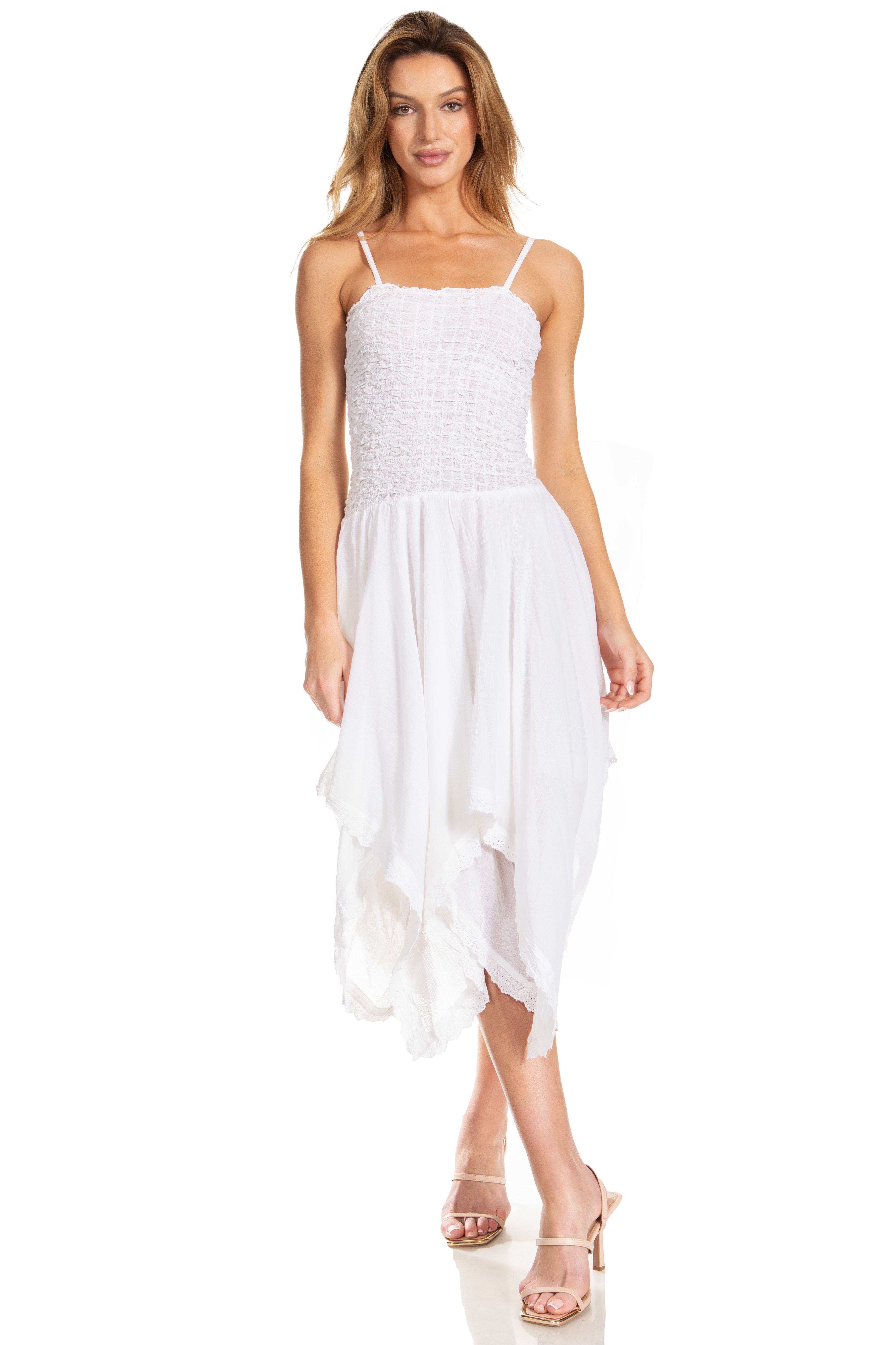 Sakkas - Ella Smocked Bodice Spaghetti Strap Double Layered Dress