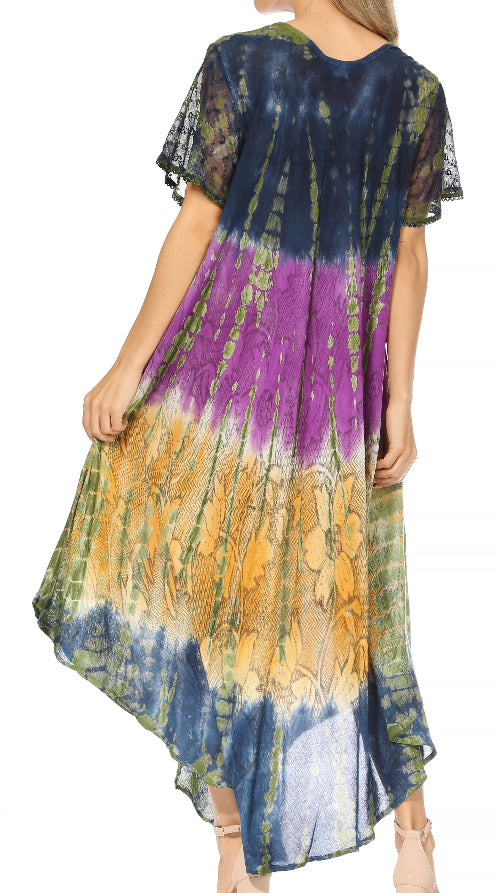 Tie-dye dress with floral pattern on a white background