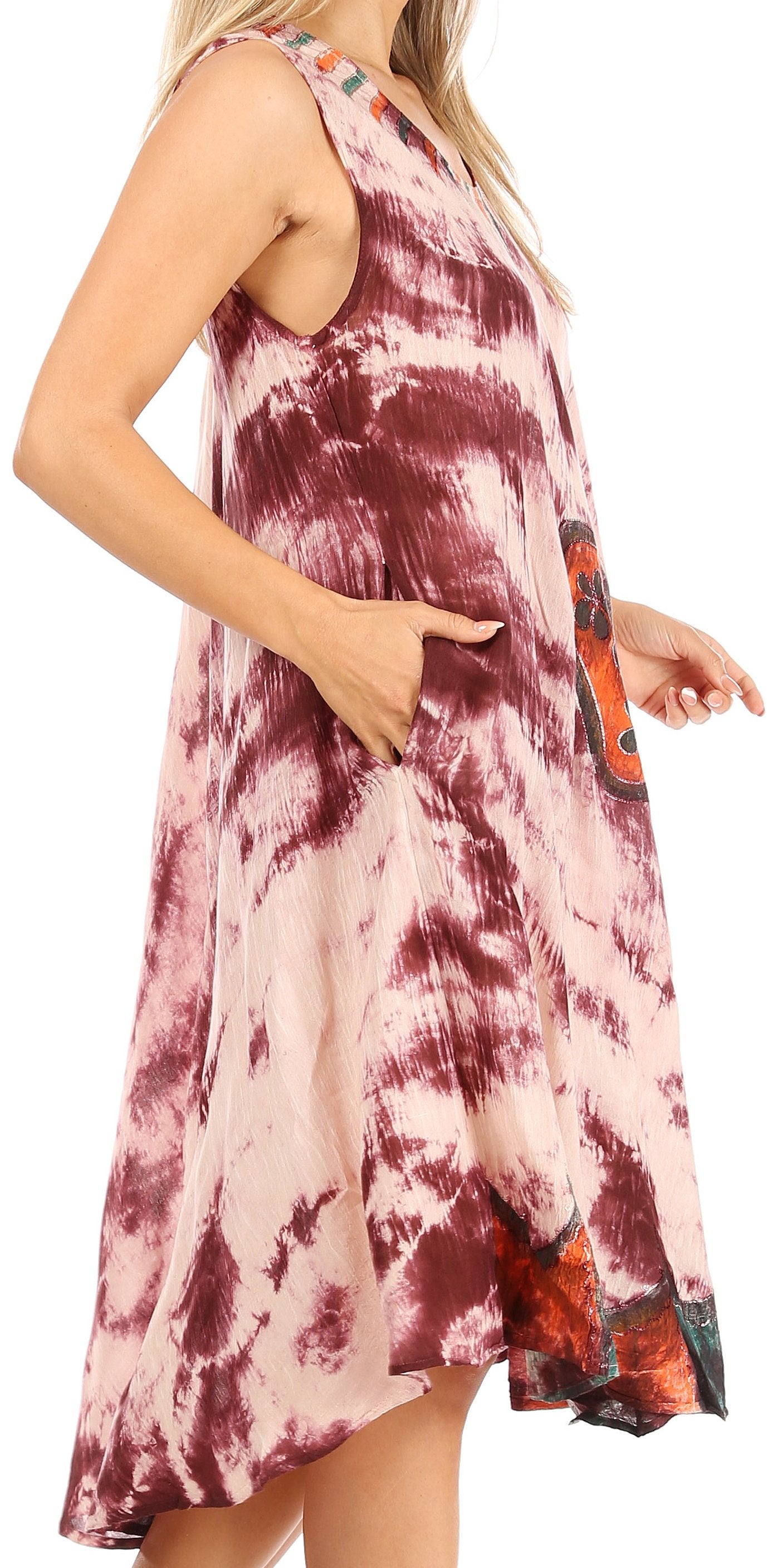 Tie-dye dress with a sleeveless design on a white background