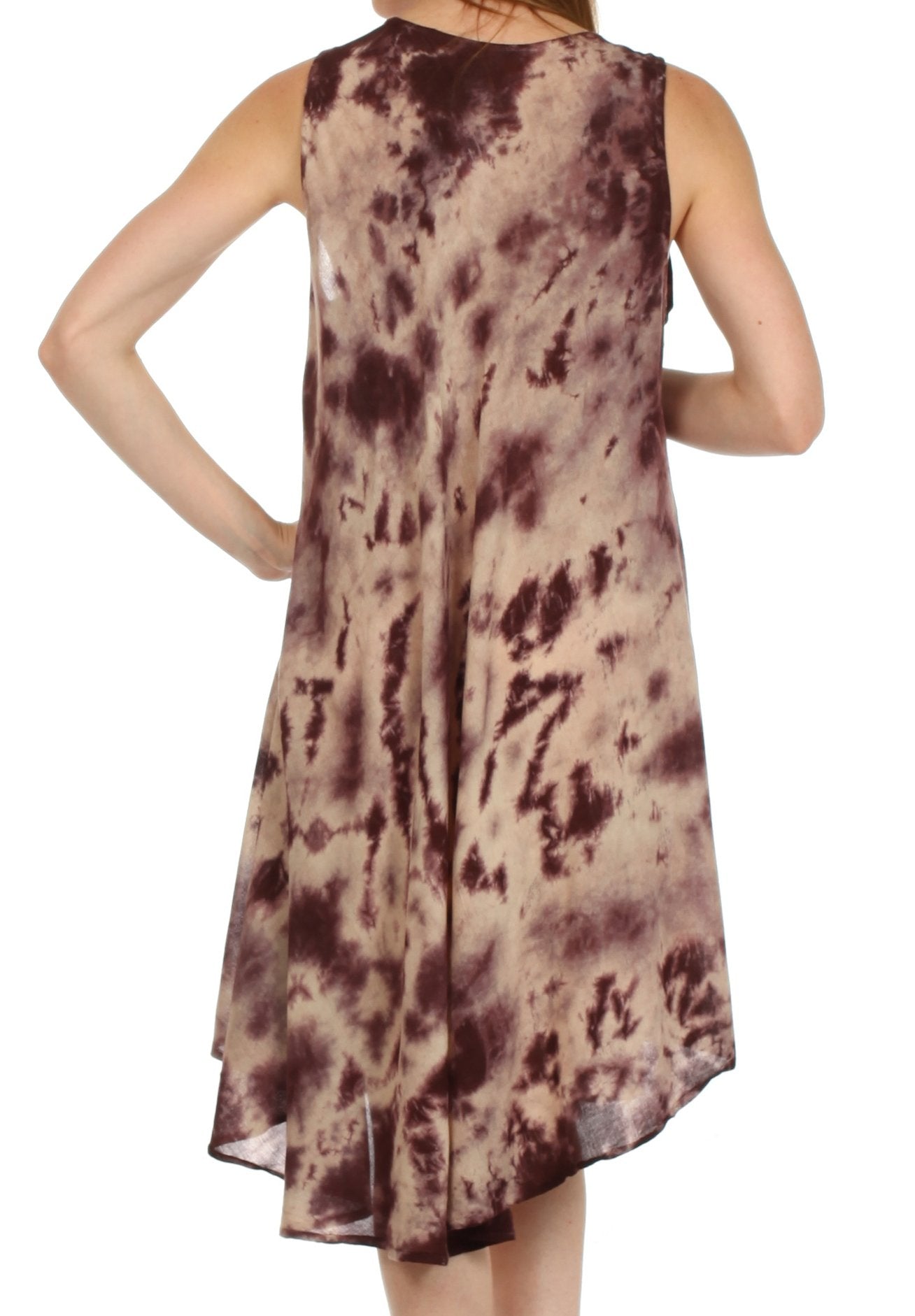 Sleeveless dress with a tie-dye pattern on a white background