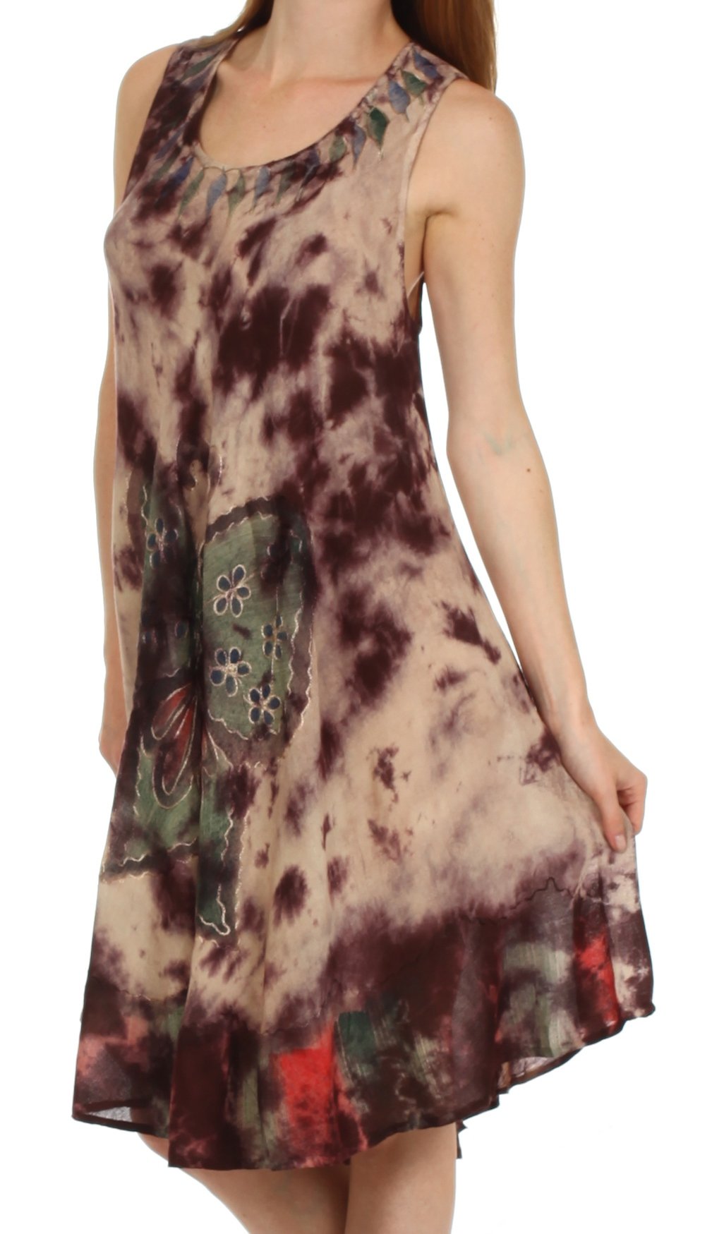 Sleeveless dress with tie-dye pattern on a white background