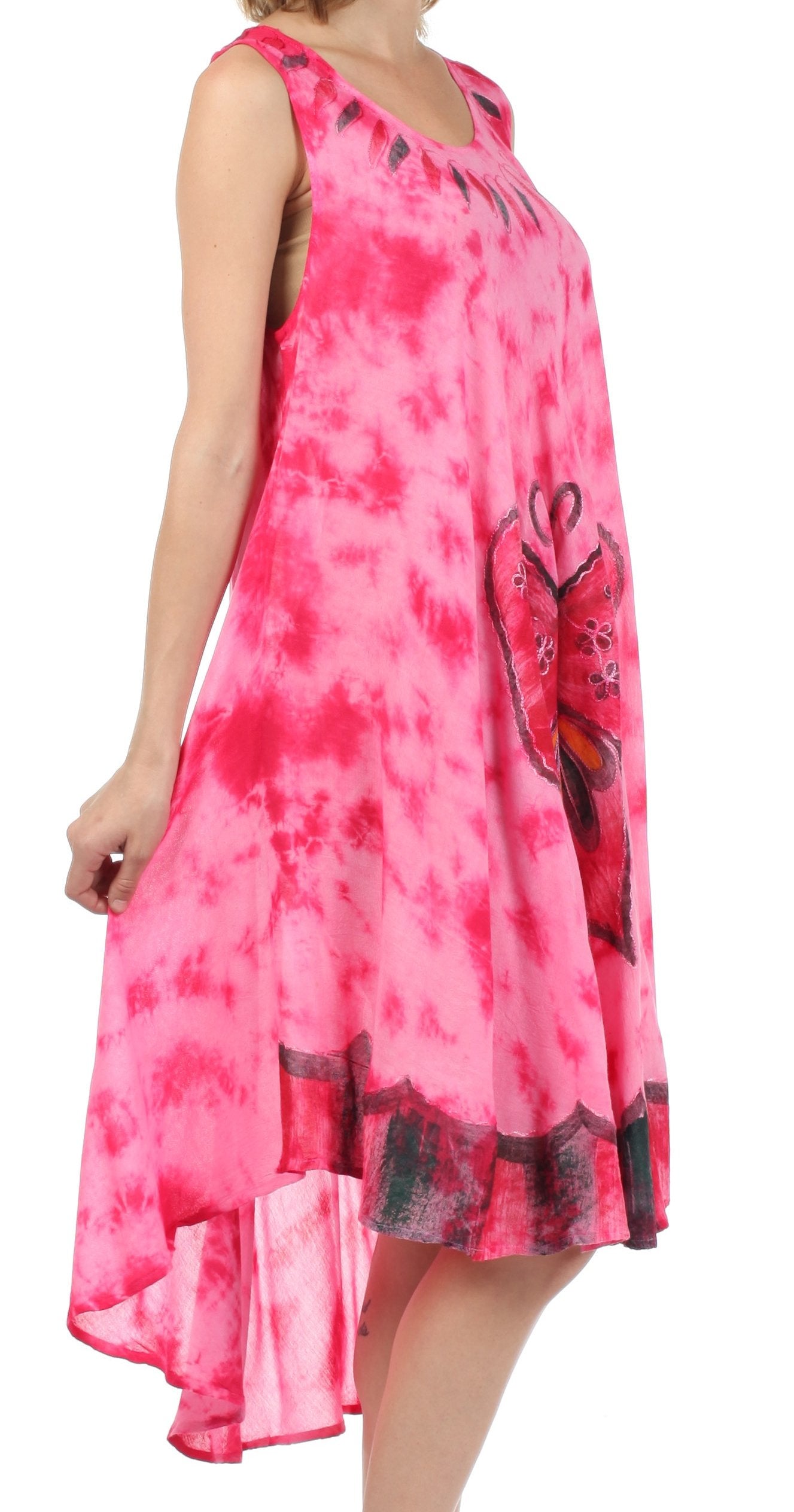 Pink tie-dye dress with a heart design on a white background