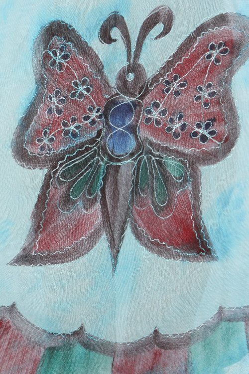 Colorful butterfly illustration on a watercolor background