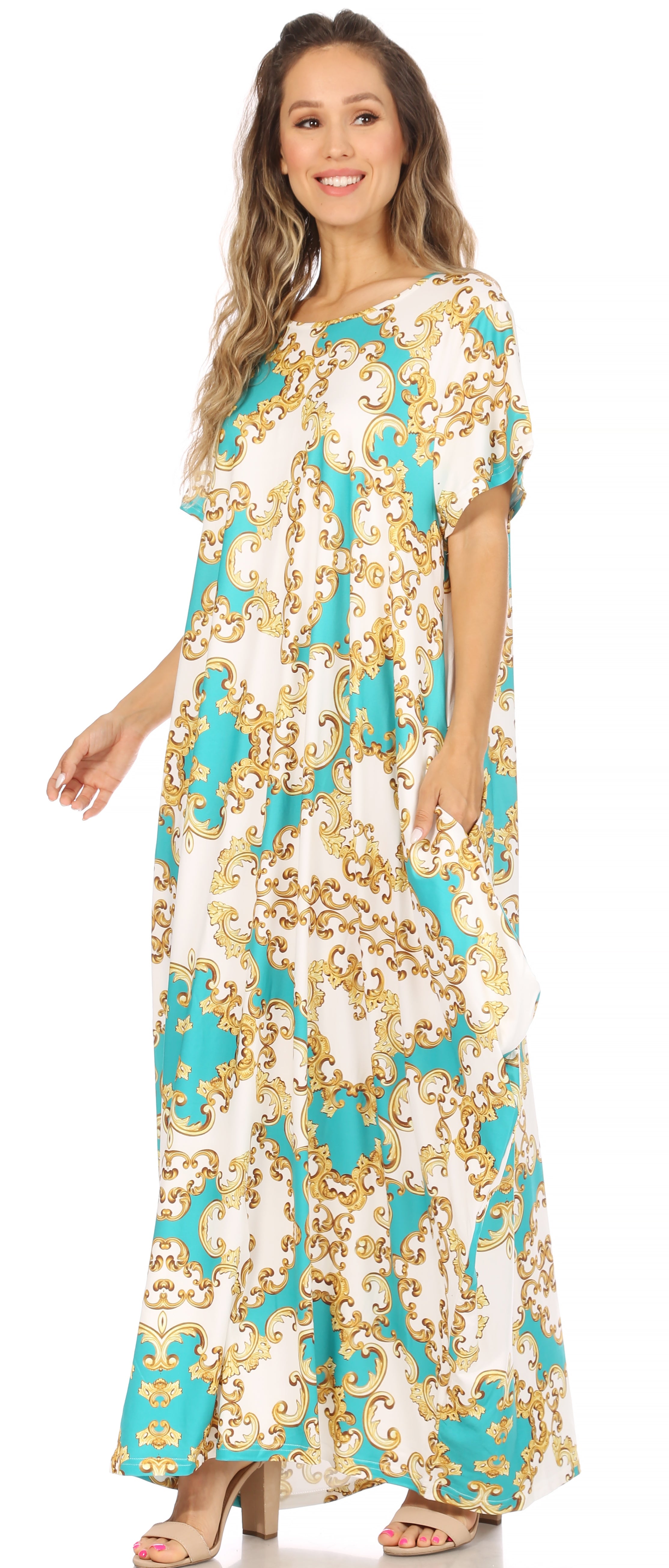 Sakkas Abeni Short Sleeve Casual Print Long Maxi Caftan