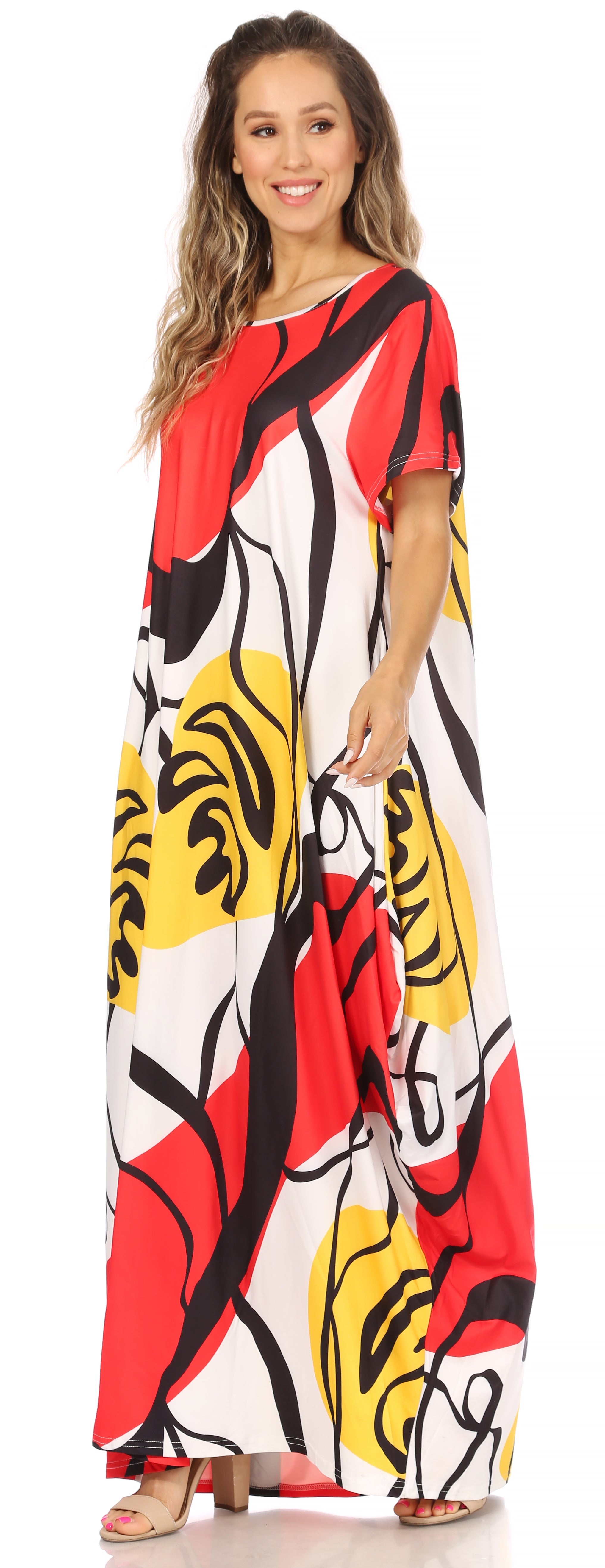 Sakkas Abeni Short Sleeve Casual Print Long Maxi Caftan