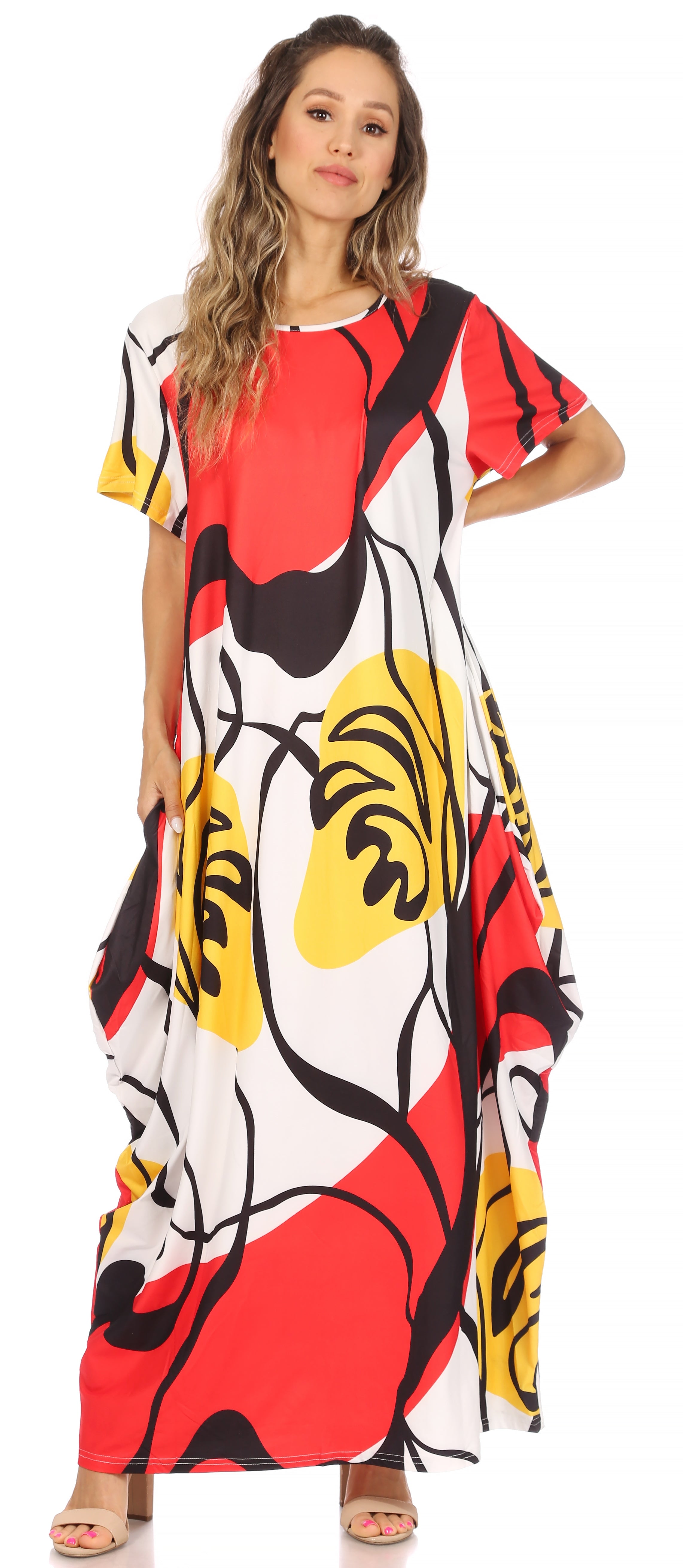 Sakkas Abeni Short Sleeve Casual Print Long Maxi Caftan