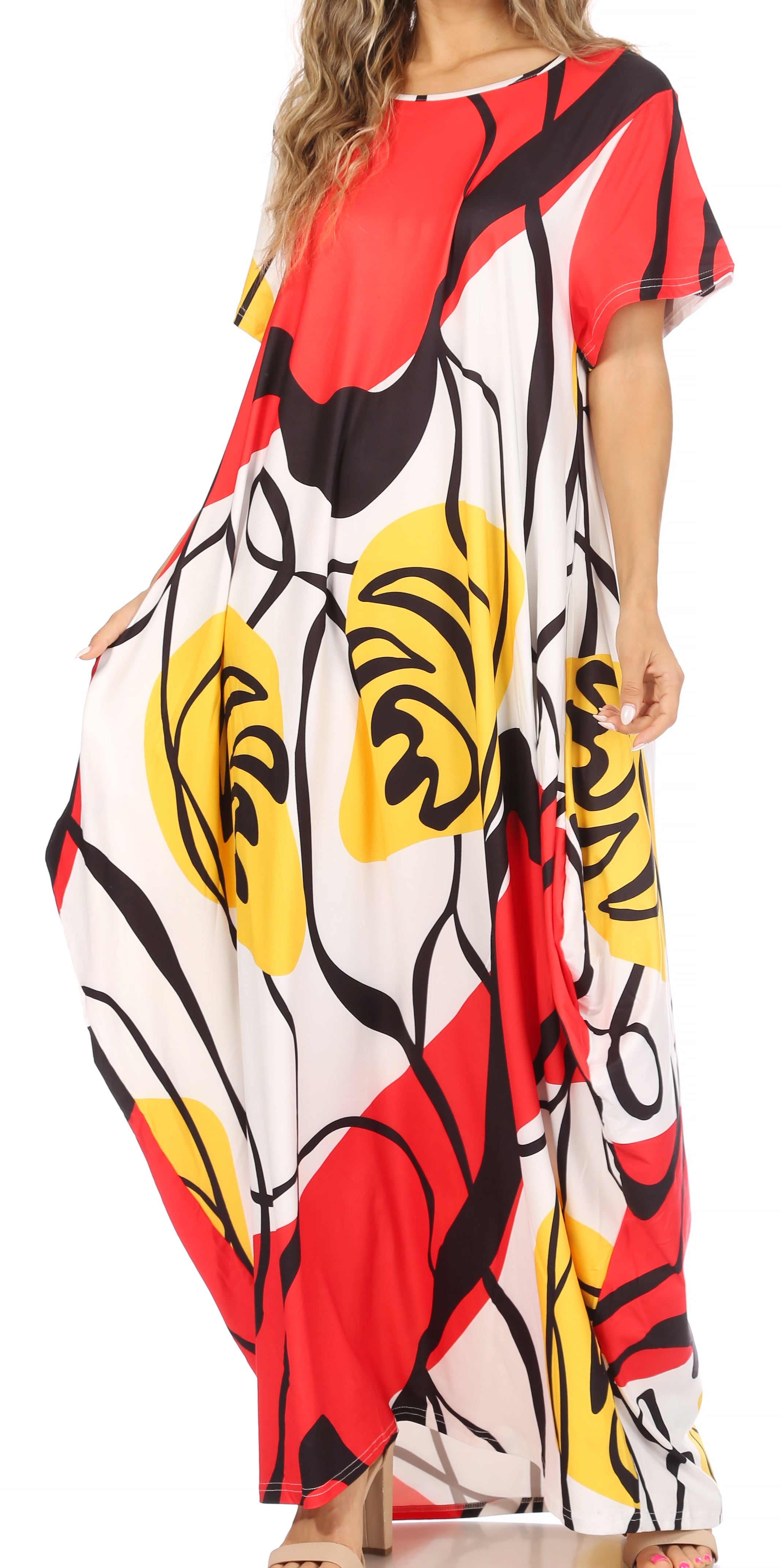 Sakkas Abeni Short Sleeve Casual Print Long Maxi Caftan