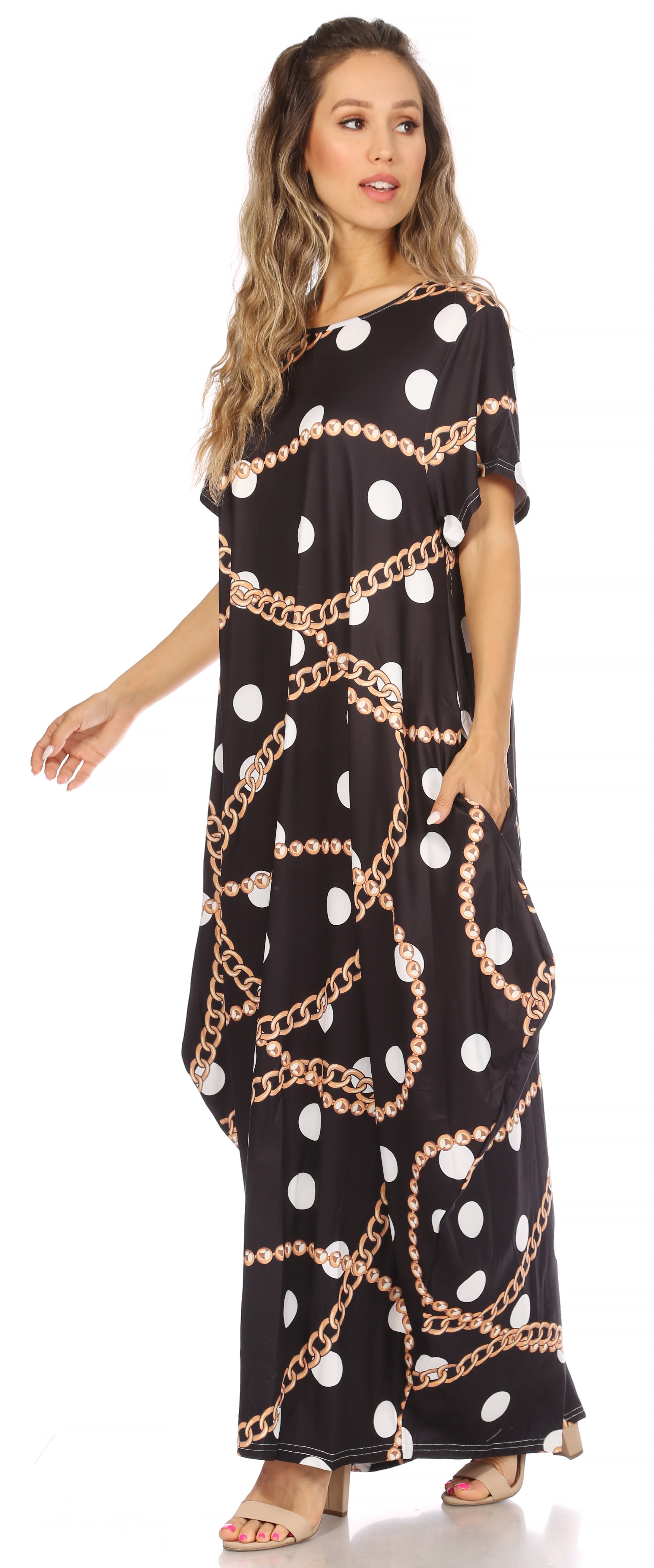 Sakkas Abeni Short Sleeve Casual Print Long Maxi Caftan